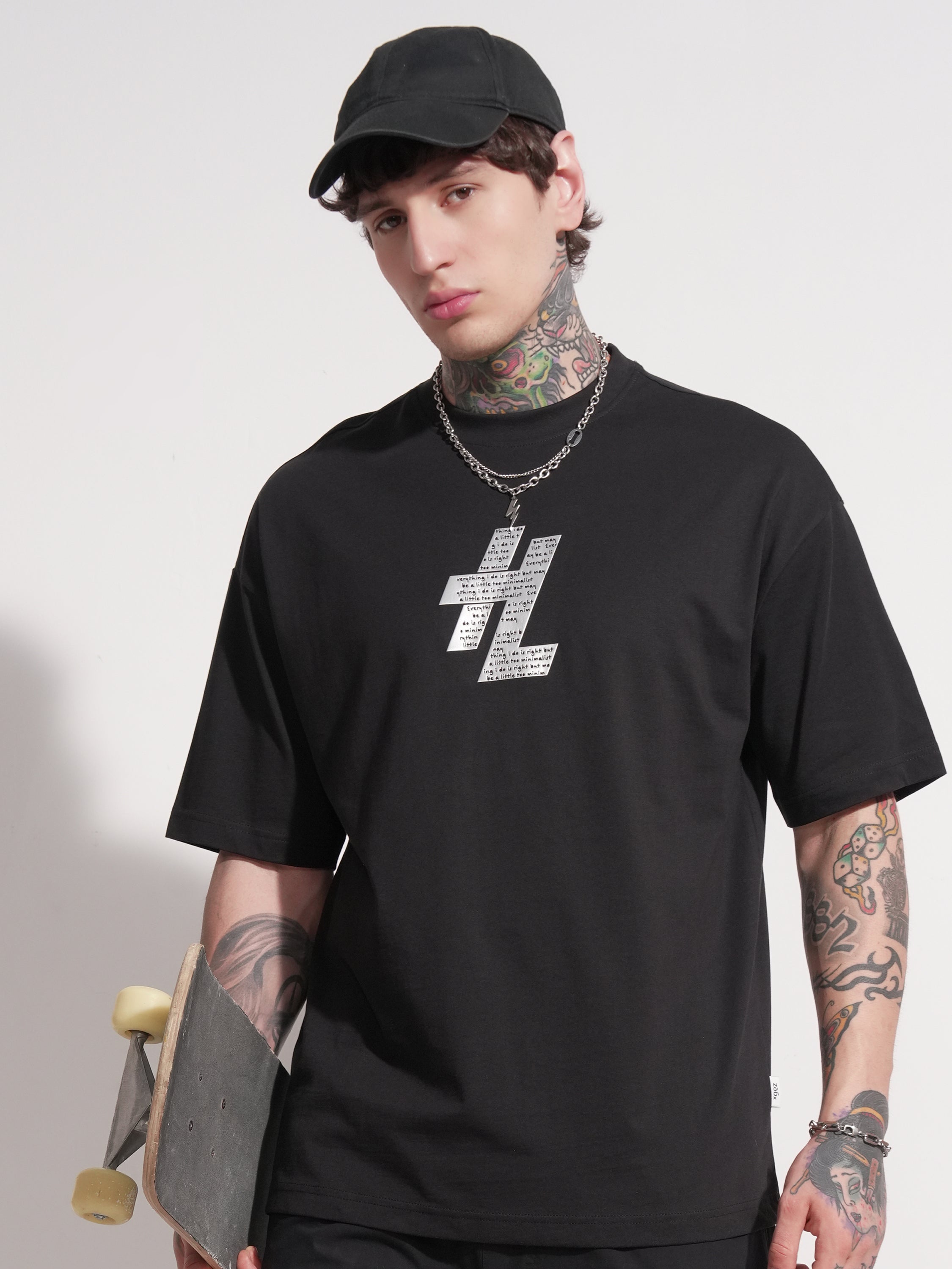 Highlander Men Black Printed Round Neck Oversized Fit T-Shirt - Black - Image 3