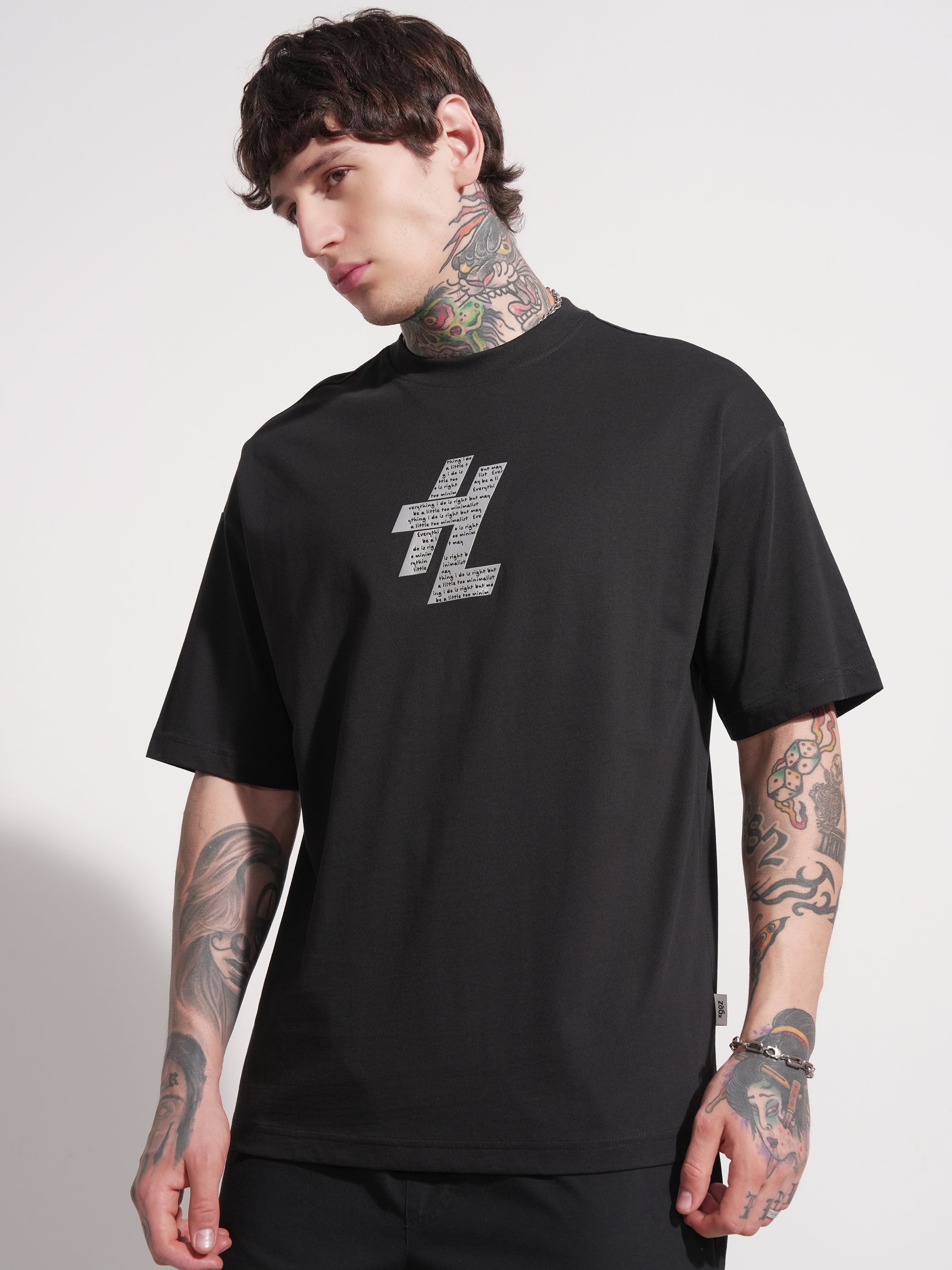 Highlander Men Black Printed Round Neck Oversized Fit T-Shirt - Black - Image 4