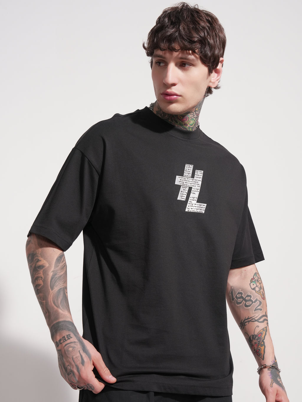Highlander Men Black Printed Round Neck Oversized Fit T-Shirt - Black - Image 6