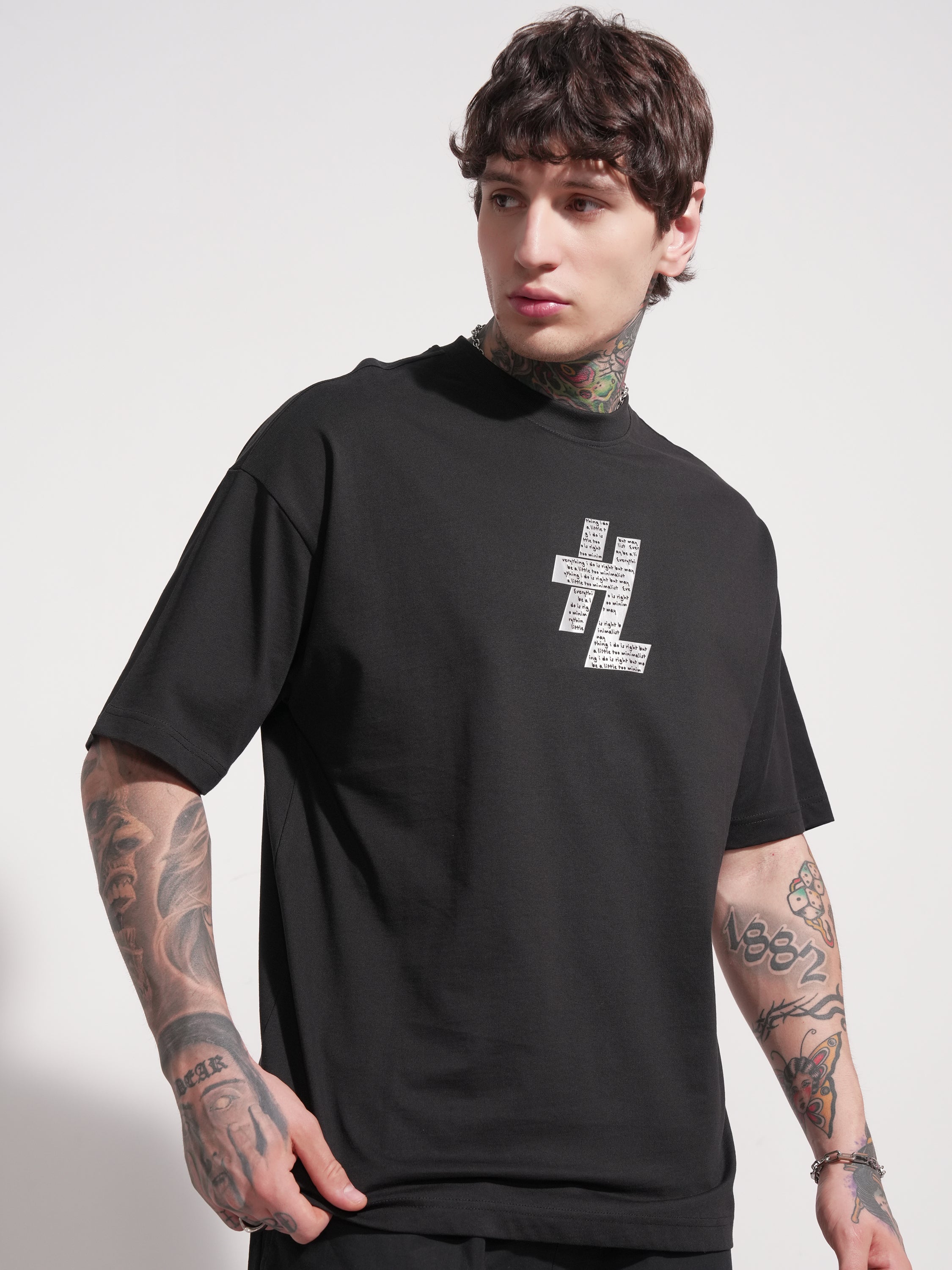 Highlander Men Black Printed Round Neck Oversized Fit T-Shirt - Black - Image 6
