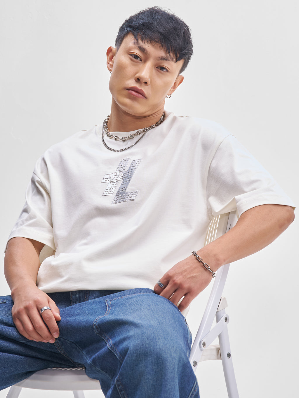 Highlander Men Off White Printed Round Neck Oversized Fit T-Shirt - Off White - Image 3