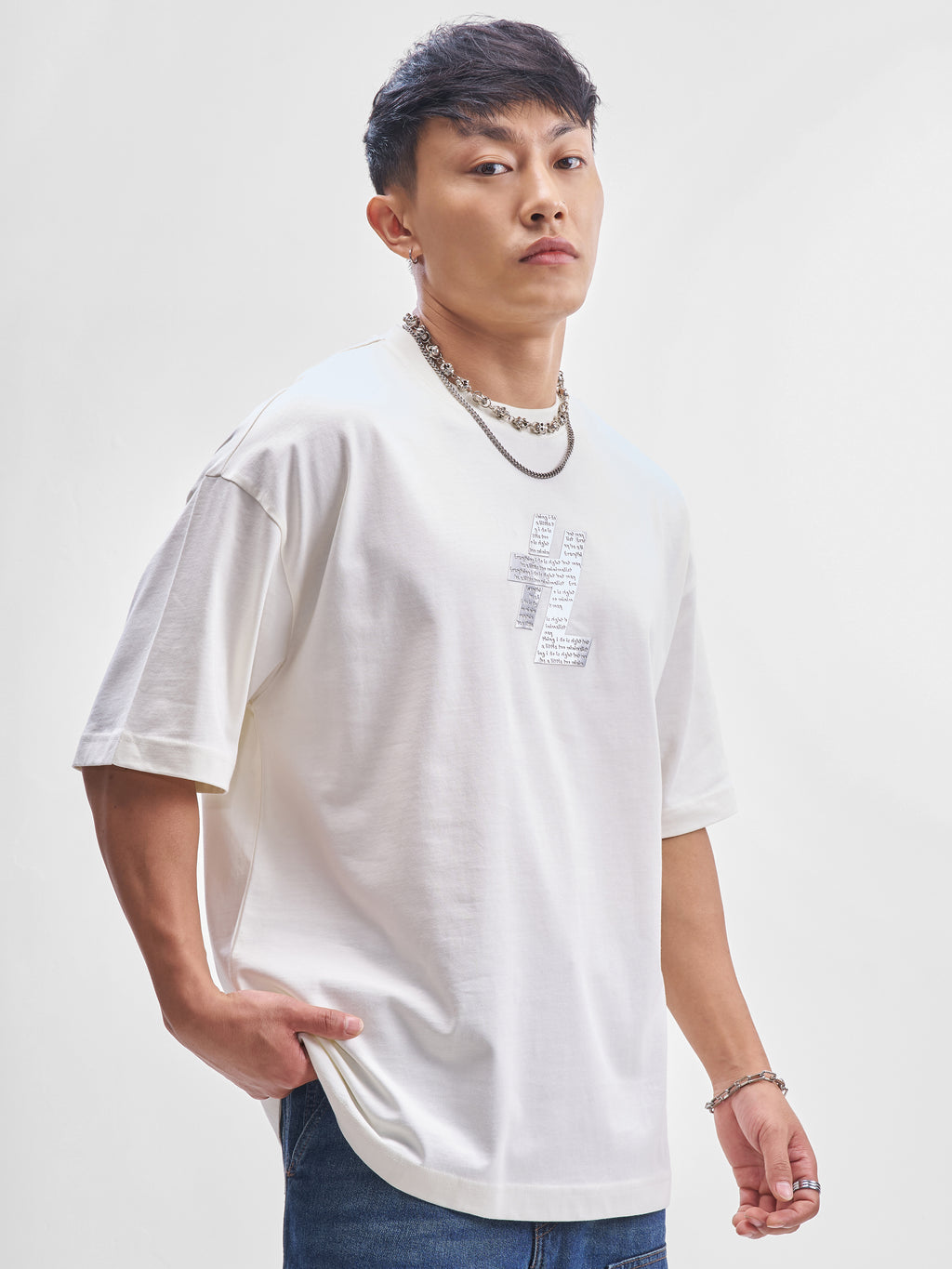 Highlander Men Off White Printed Round Neck Oversized Fit T-Shirt - Off White - Image 6