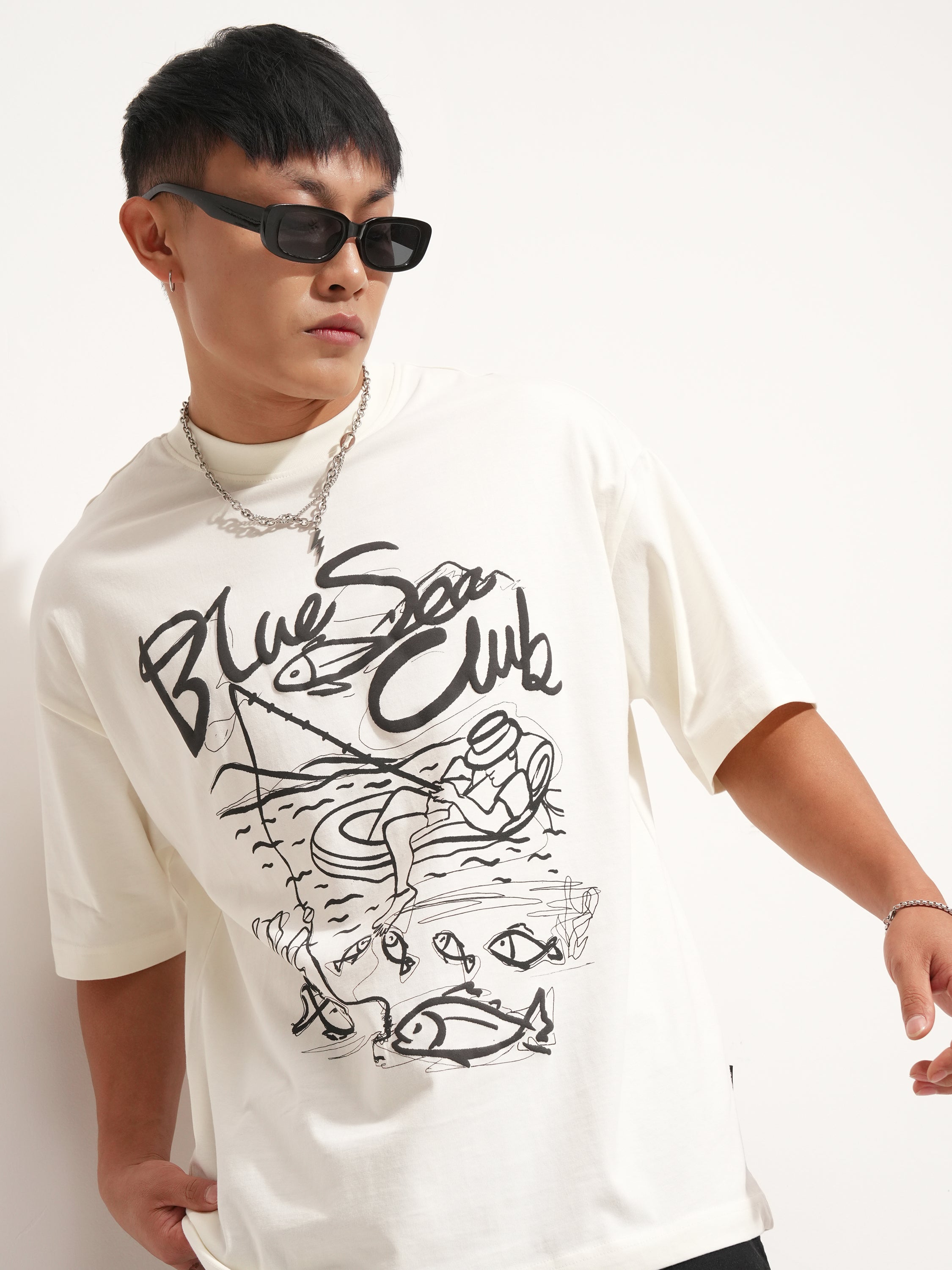 Highlander Men Off White Printed Round Neck Oversized Fit T-Shirt - Off White - Image 1