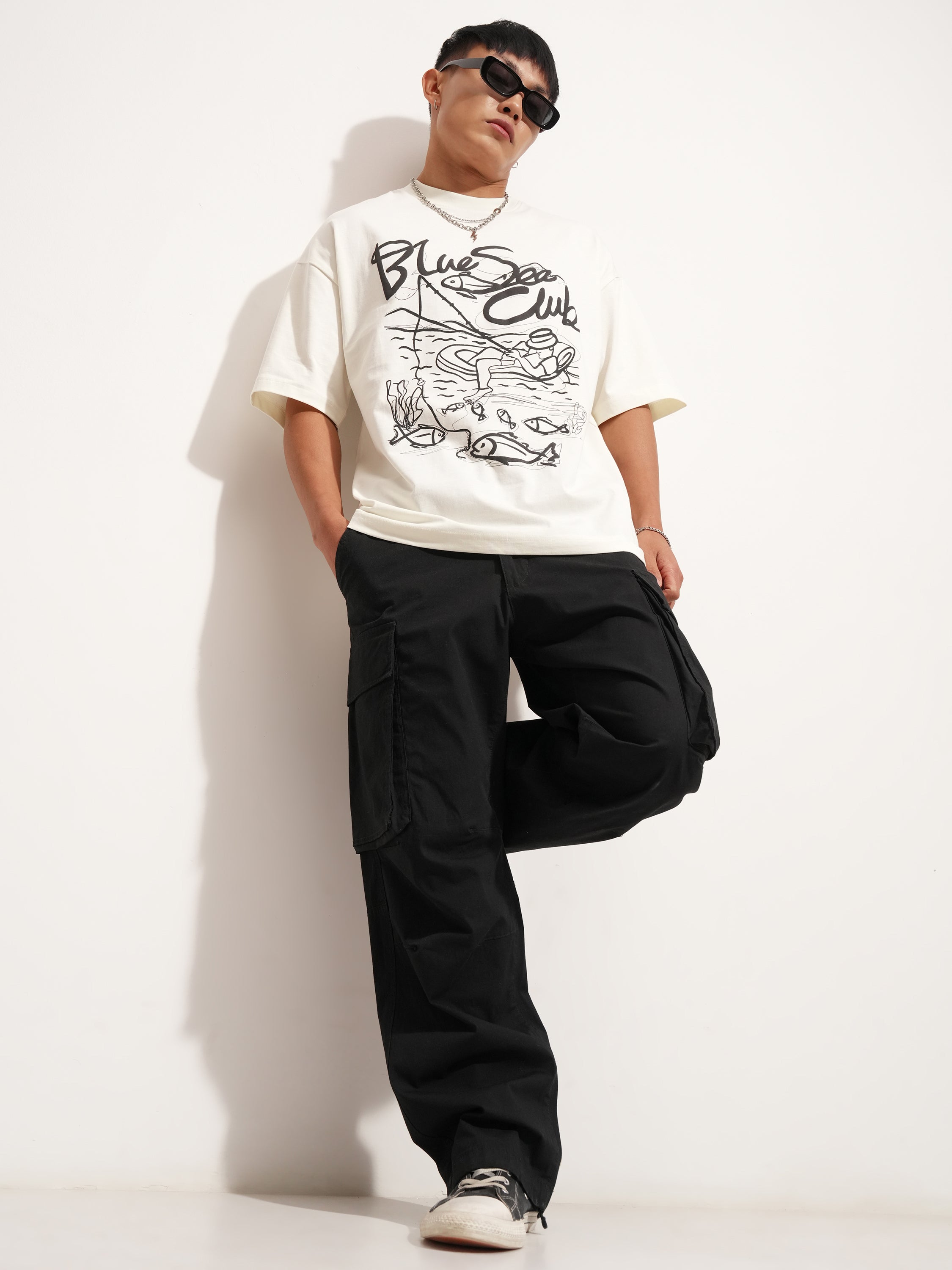 Highlander Men Off White Printed Round Neck Oversized Fit T-Shirt - Off White - Image 2