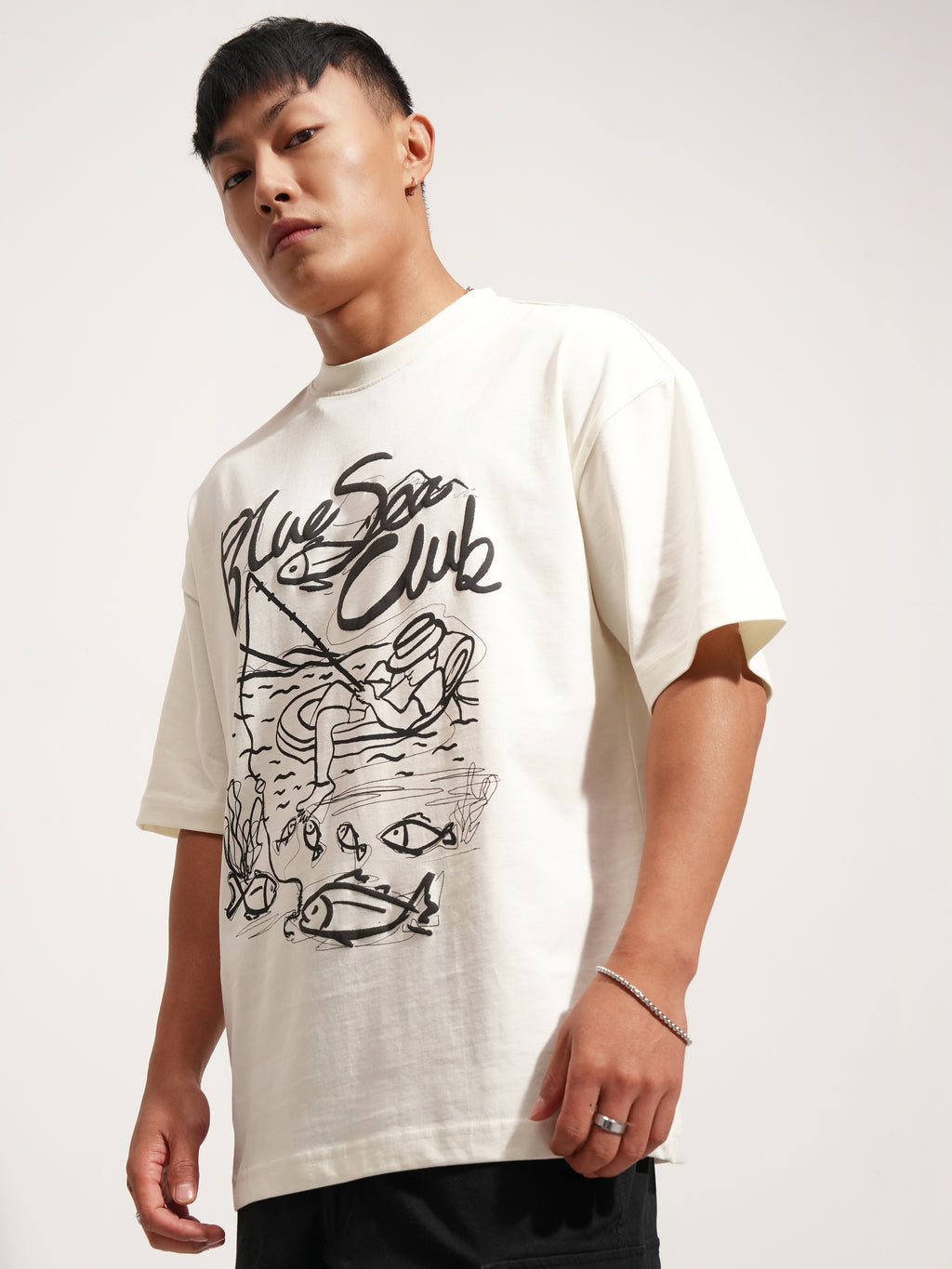 Highlander Men Off White Printed Round Neck Oversized Fit T-Shirt - Off White - Image 4