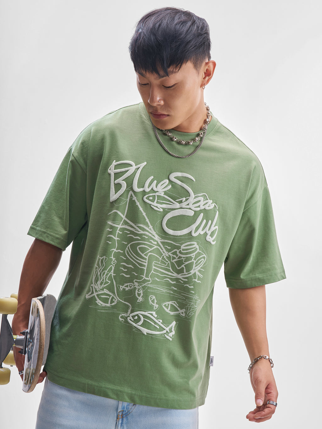 Highlander Men Green Printed Round Neck Oversized Fit T-Shirt - Green - Image 1