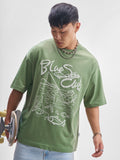 Highlander Men Green Printed Round Neck Oversized Fit T-Shirt - Green - Image 1