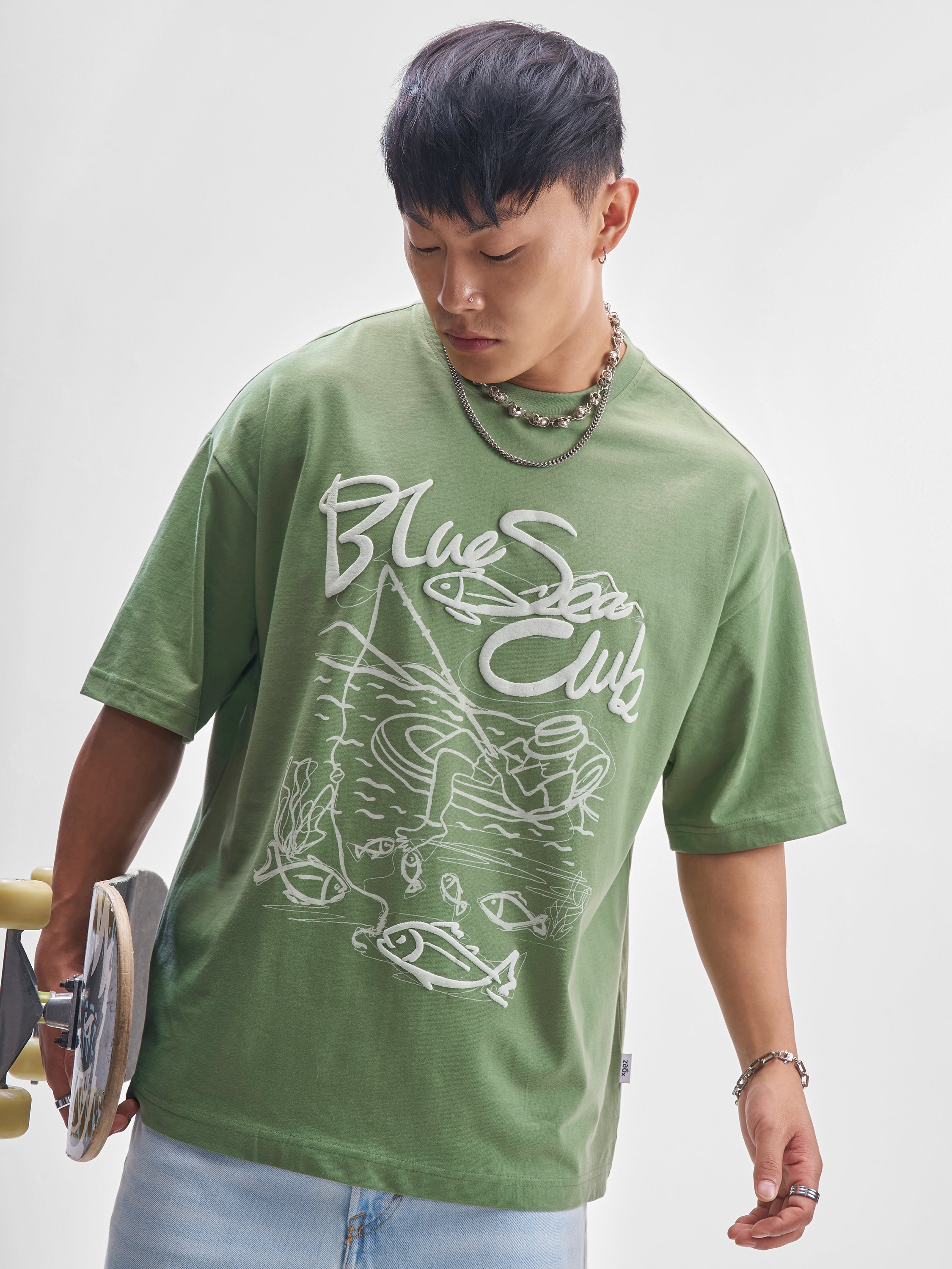 Highlander Men Green Printed Round Neck Oversized Fit T-Shirt - Green - Image 1