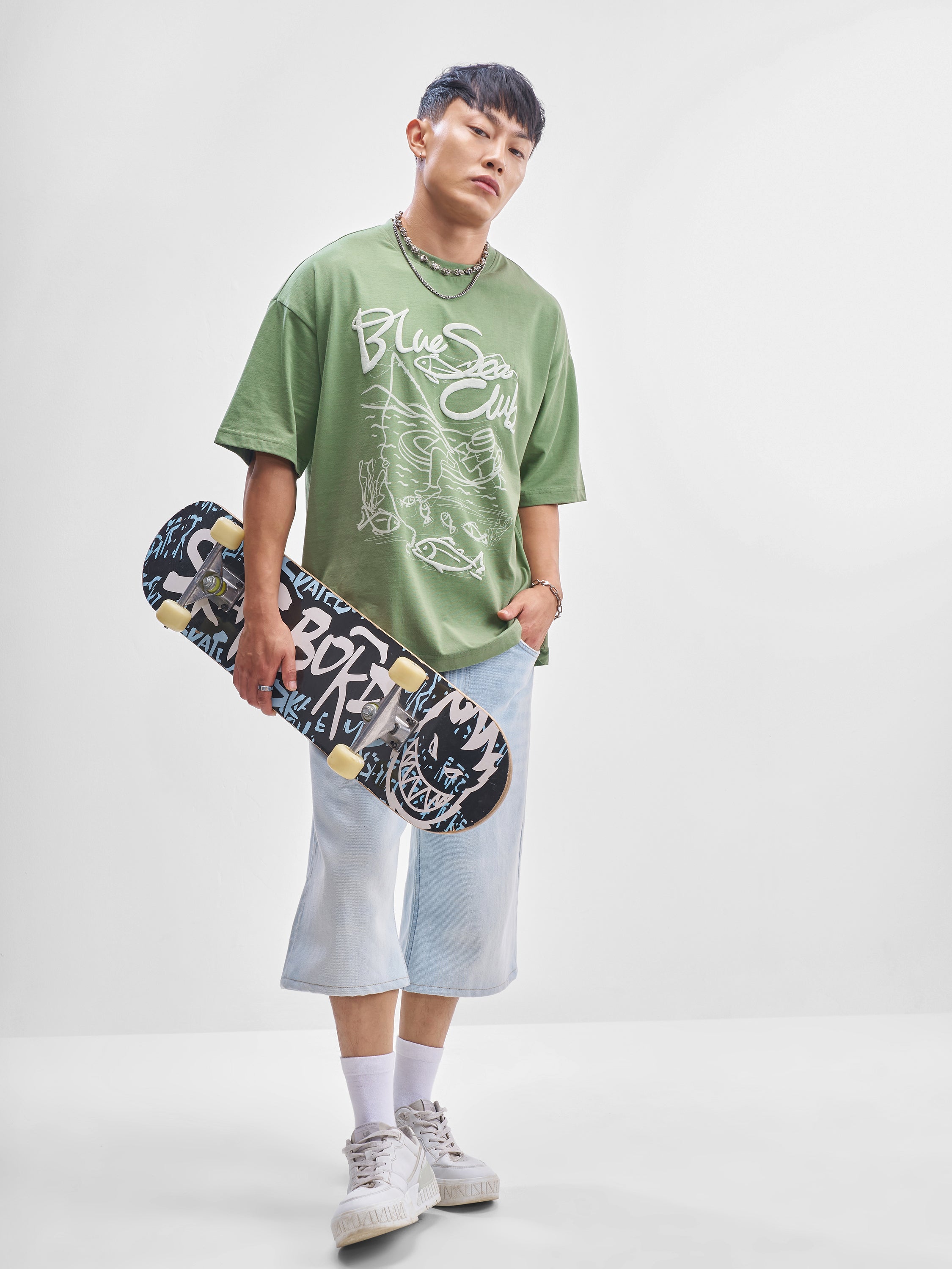 Highlander Men Green Printed Round Neck Oversized Fit T-Shirt - Green - Image 2