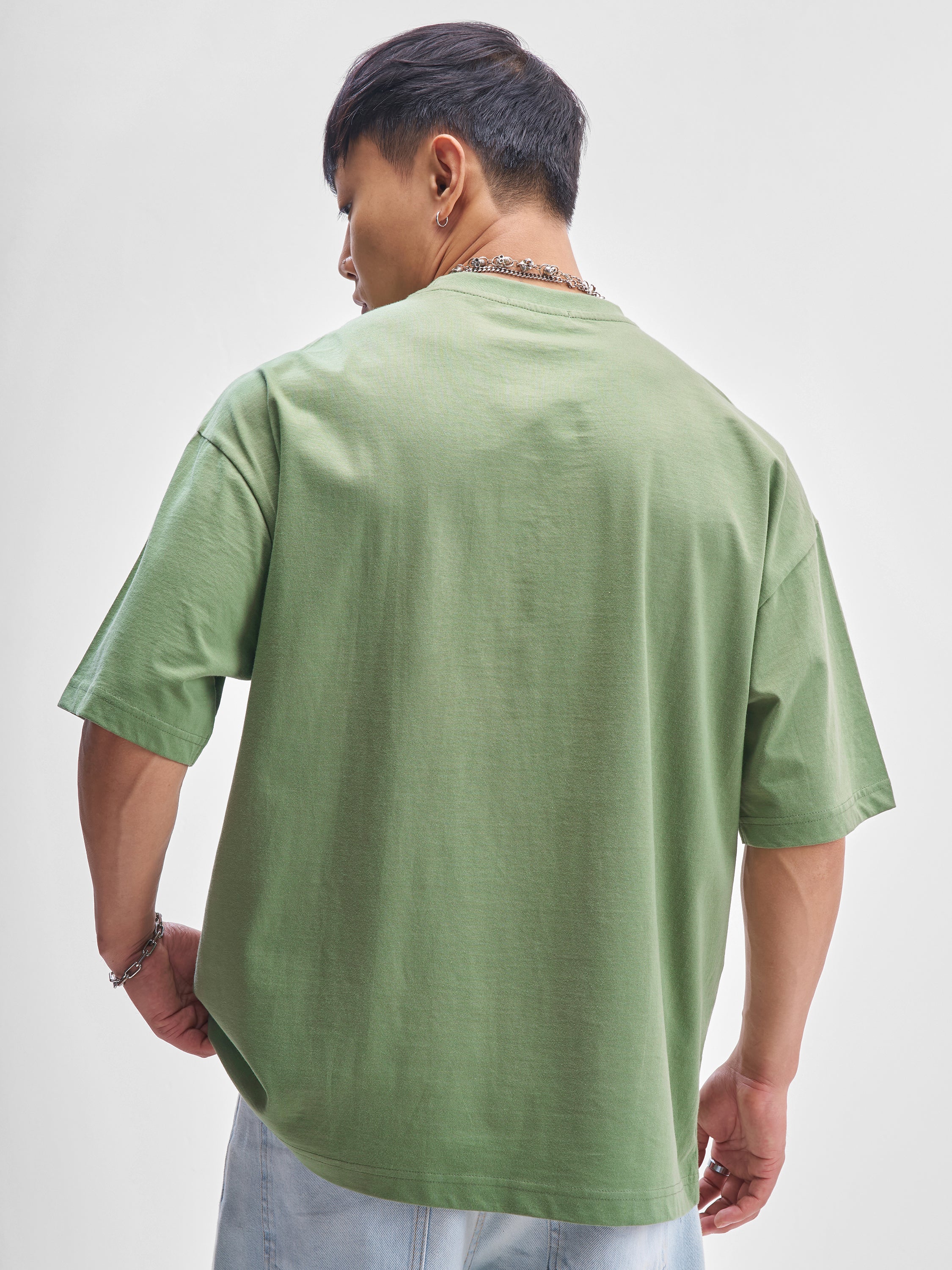 Highlander Men Green Printed Round Neck Oversized Fit T-Shirt - Green - Image 3