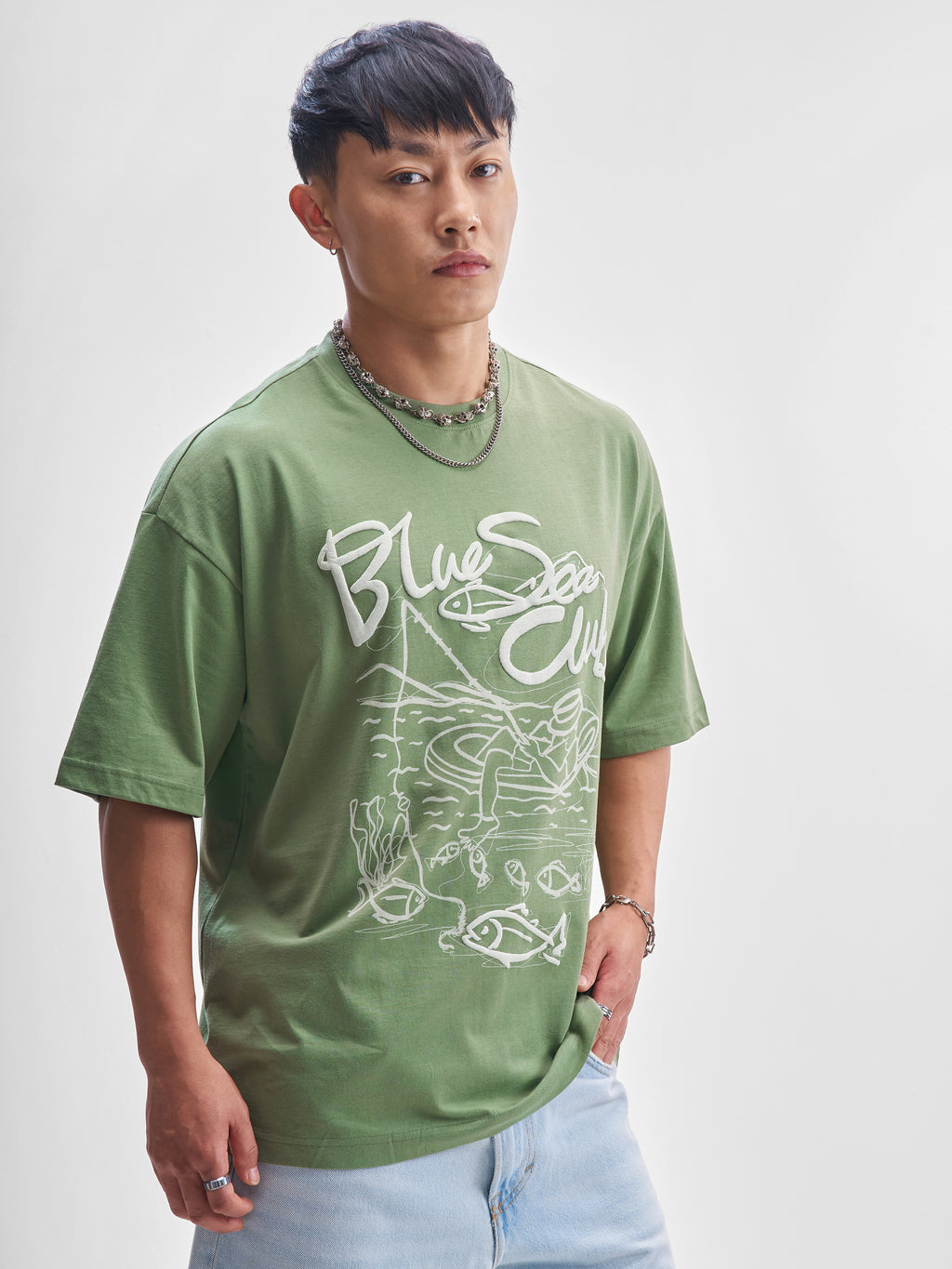 Highlander Men Green Printed Round Neck Oversized Fit T-Shirt - Green - Image 6