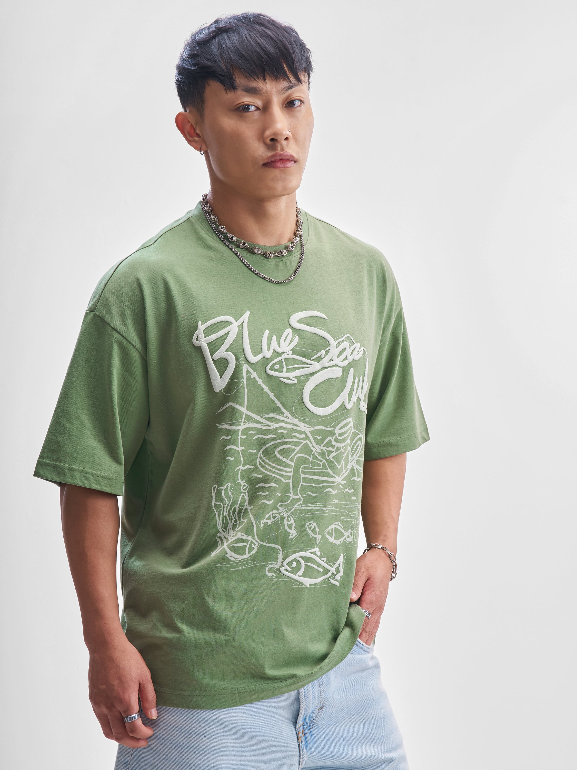 Highlander Men Green Printed Round Neck Oversized Fit T-Shirt - Green - Image 6