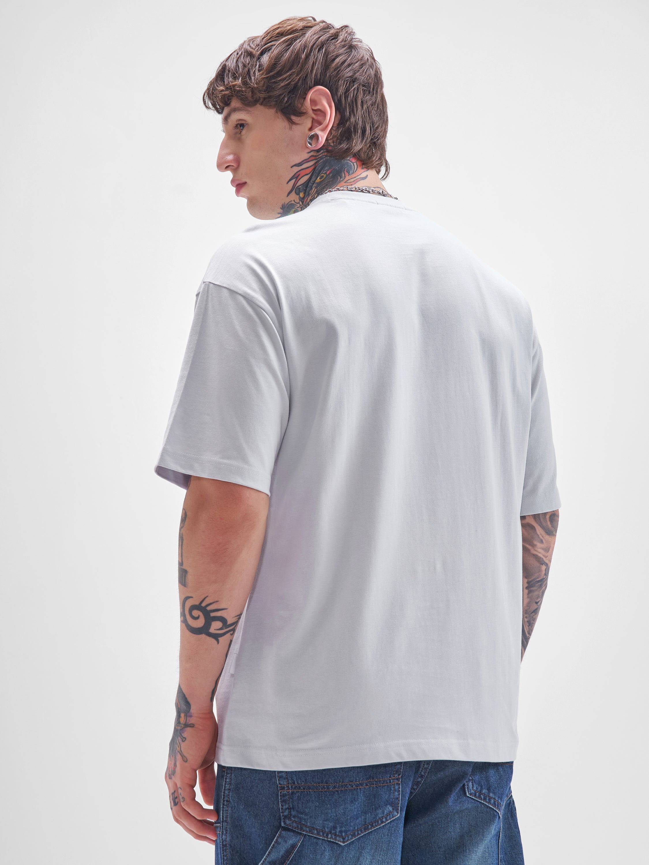 Highlander Men Grey Printed Round Neck Oversized Fit T-Shirt - Grey - Image 3