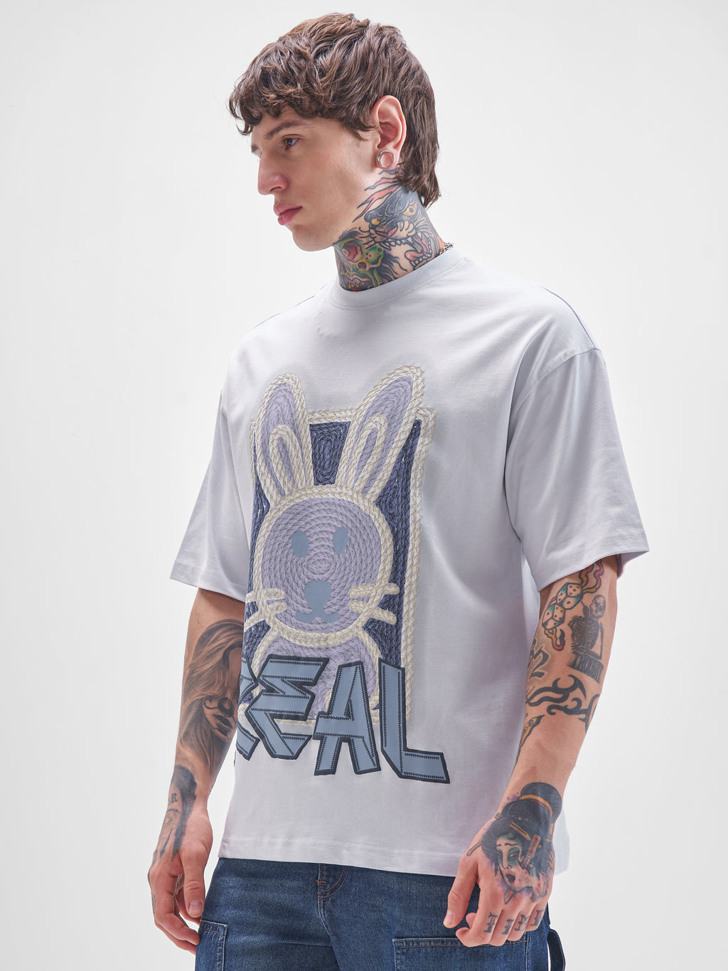 Highlander Men Grey Printed Round Neck Oversized Fit T-Shirt - Grey - Image 4