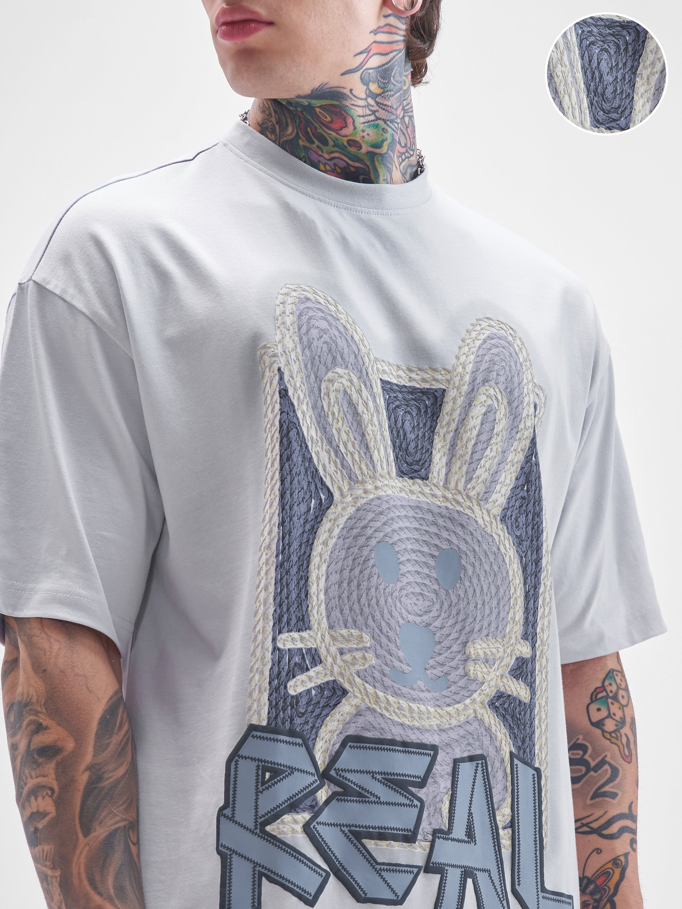 Highlander Men Grey Printed Round Neck Oversized Fit T-Shirt - Grey - Image 5