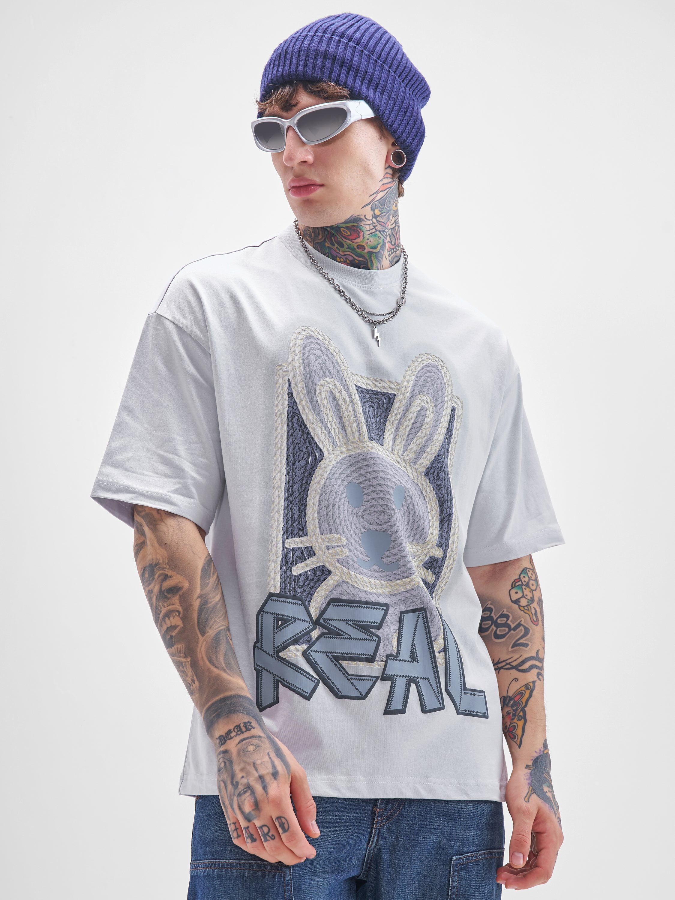 Highlander Men Grey Printed Round Neck Oversized Fit T-Shirt - Grey - Image 6