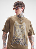Highlander Men Khaki Printed Round Neck Oversized Fit T-Shirt - Khaki - Image 1