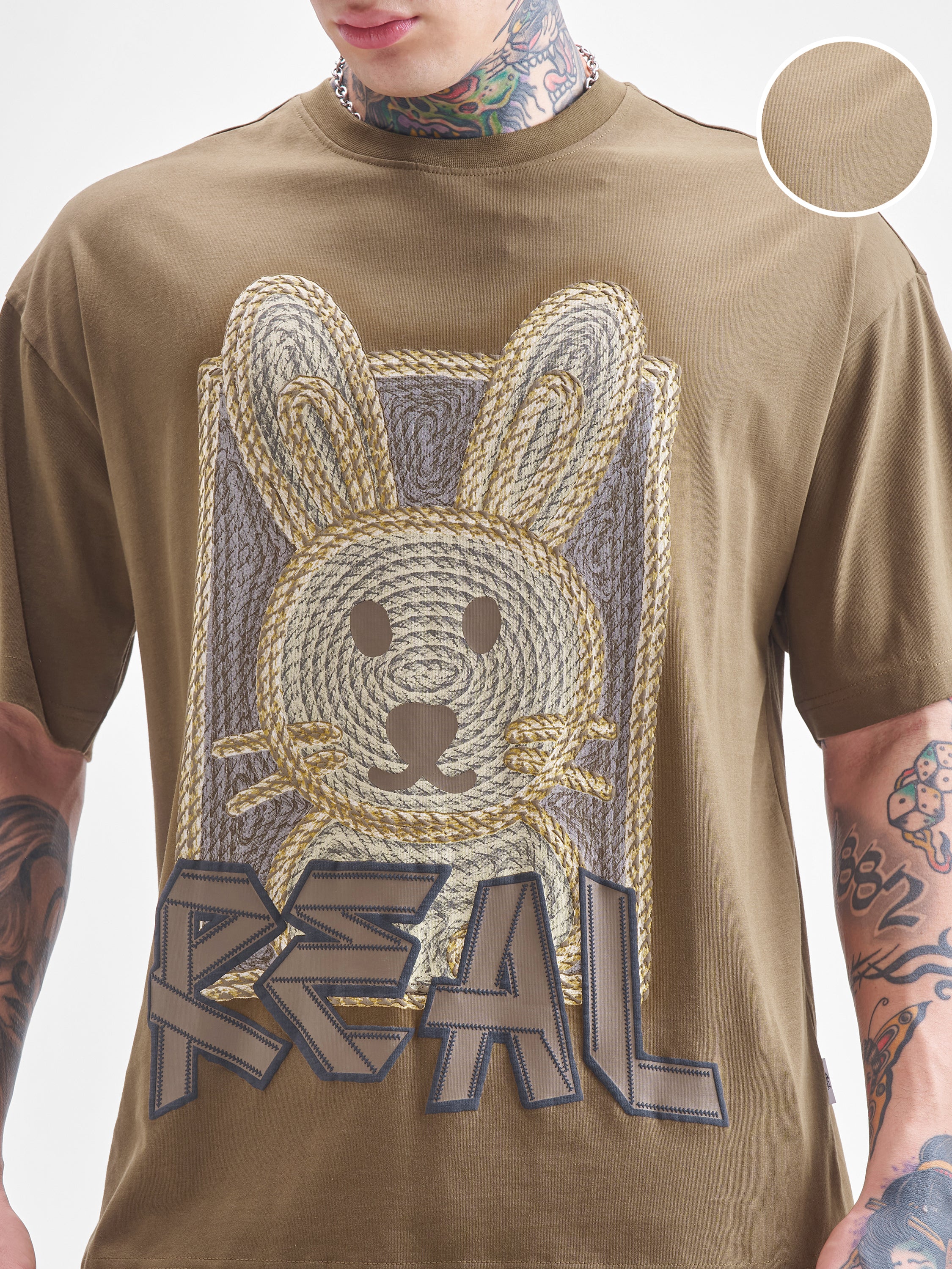 Highlander Men Khaki Printed Round Neck Oversized Fit T-Shirt - Khaki - Image 5