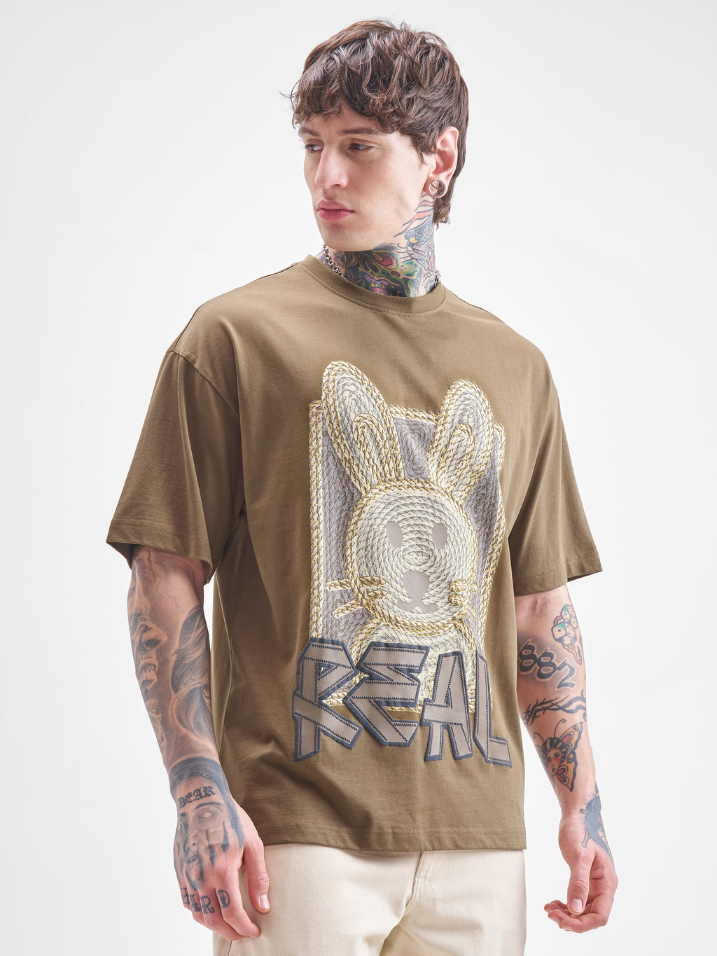 Highlander Men Khaki Printed Round Neck Oversized Fit T-Shirt - Khaki - Image 6