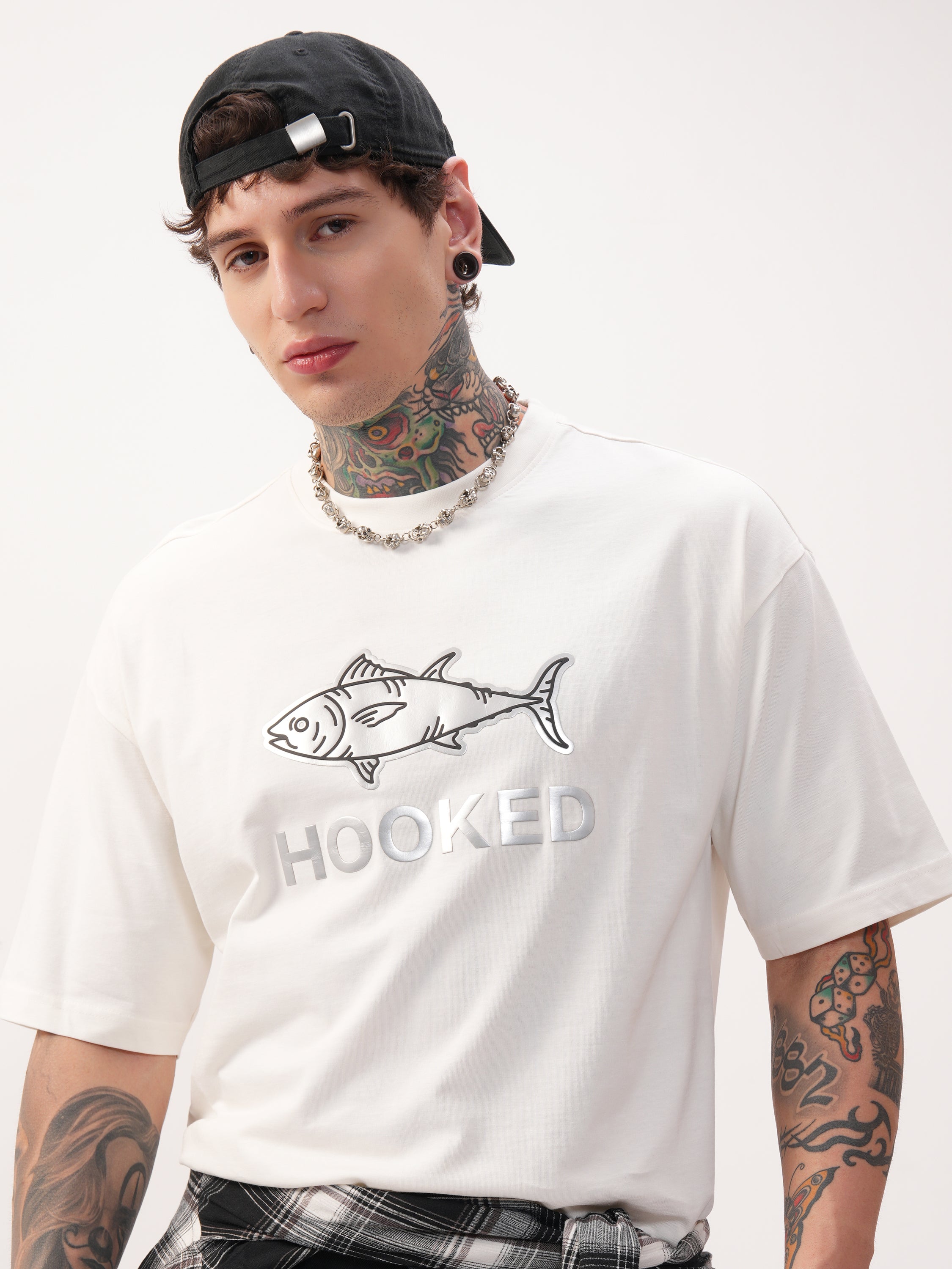 Highlander Men Off White Printed Round Neck Oversized Fit T-Shirt - Off White - Image 1