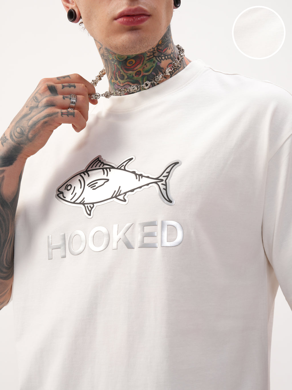 Highlander Men Off White Printed Round Neck Oversized Fit T-Shirt - Off White - Image 5