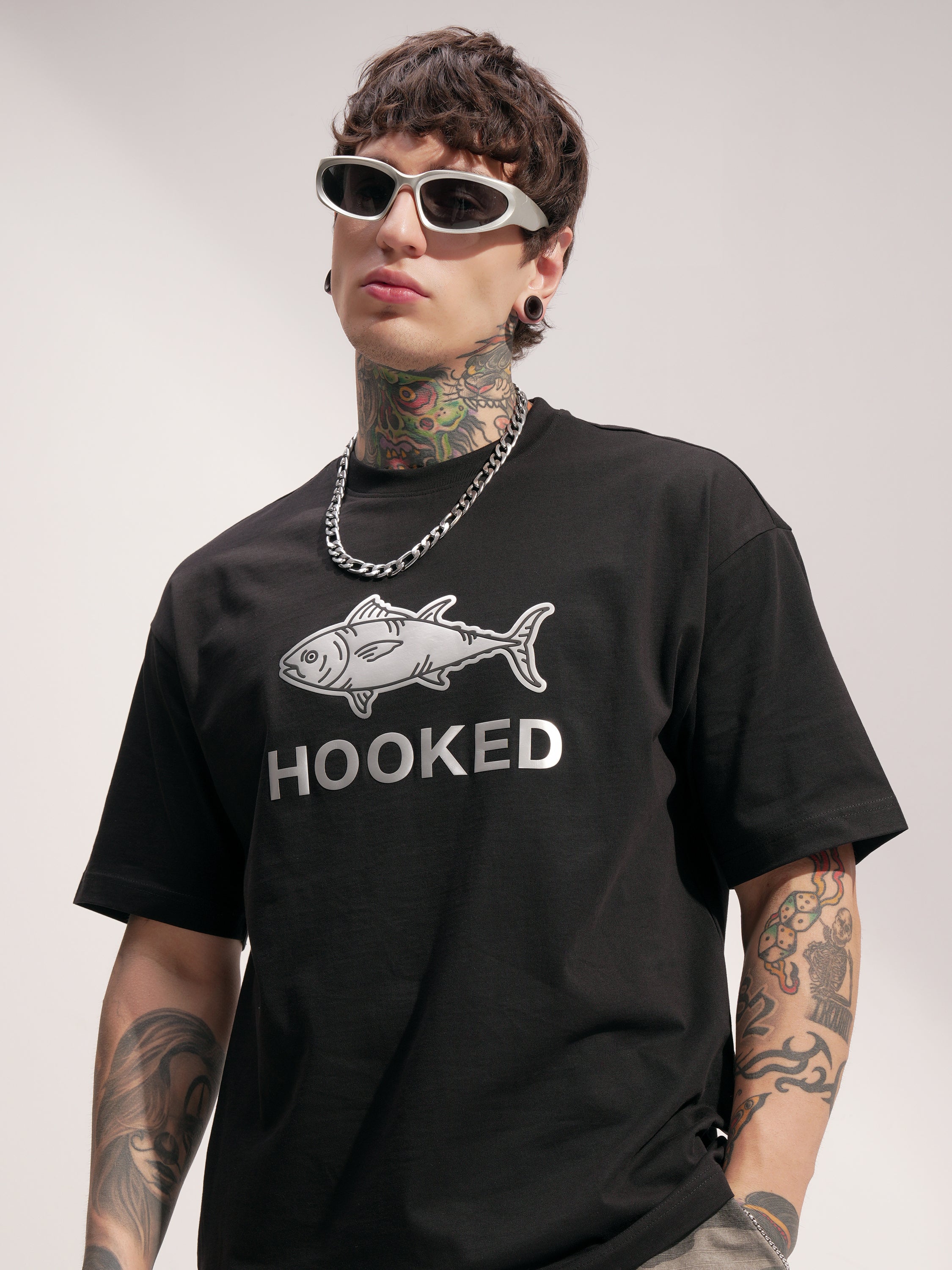 Highlander Men Black Printed Round Neck Oversized Fit T-Shirt - Black - Image 1