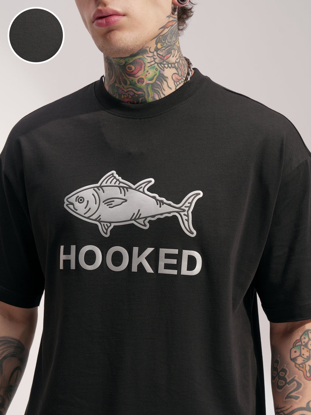 Highlander Men Black Printed Round Neck Oversized Fit T-Shirt - Black - Image 5