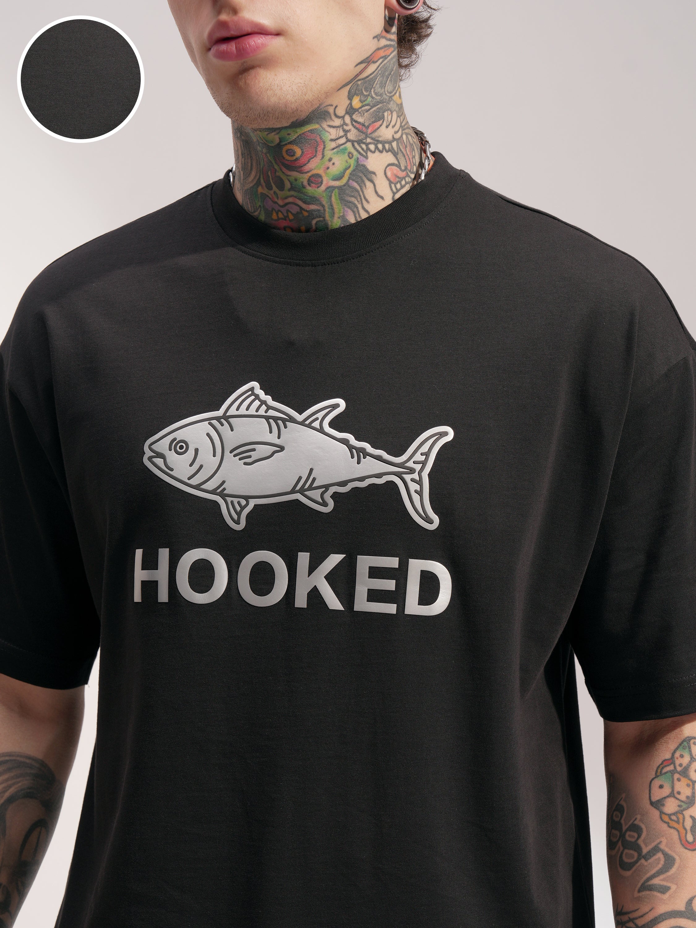 Highlander Men Black Printed Round Neck Oversized Fit T-Shirt - Black - Image 5
