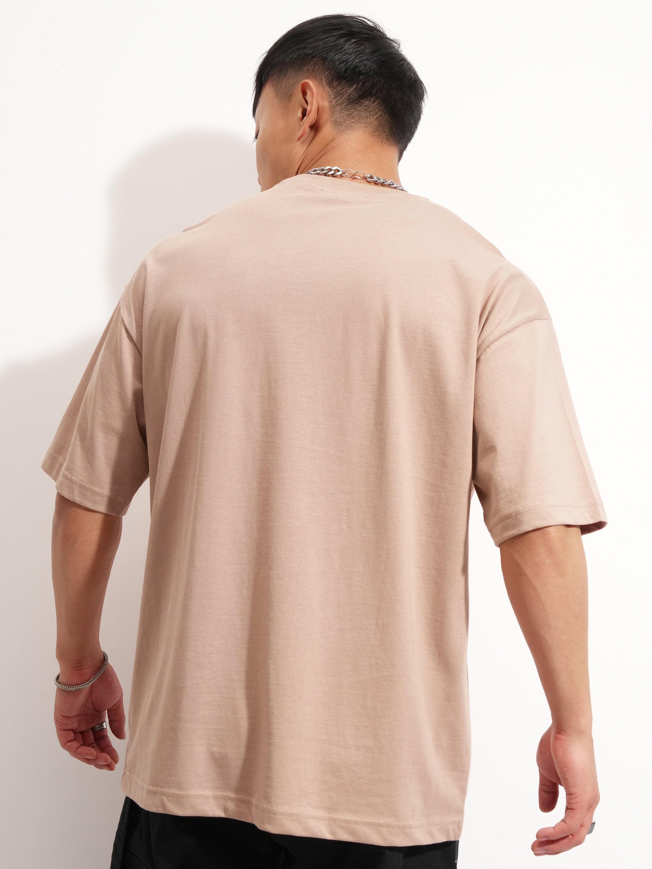 Highlander Men Tan Printed Round Neck Oversized Fit T-Shirt - Tan - Image 3