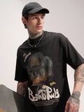 Highlander Men Black Printed Round Neck Oversized Fit T-Shirt - Black - Image 1