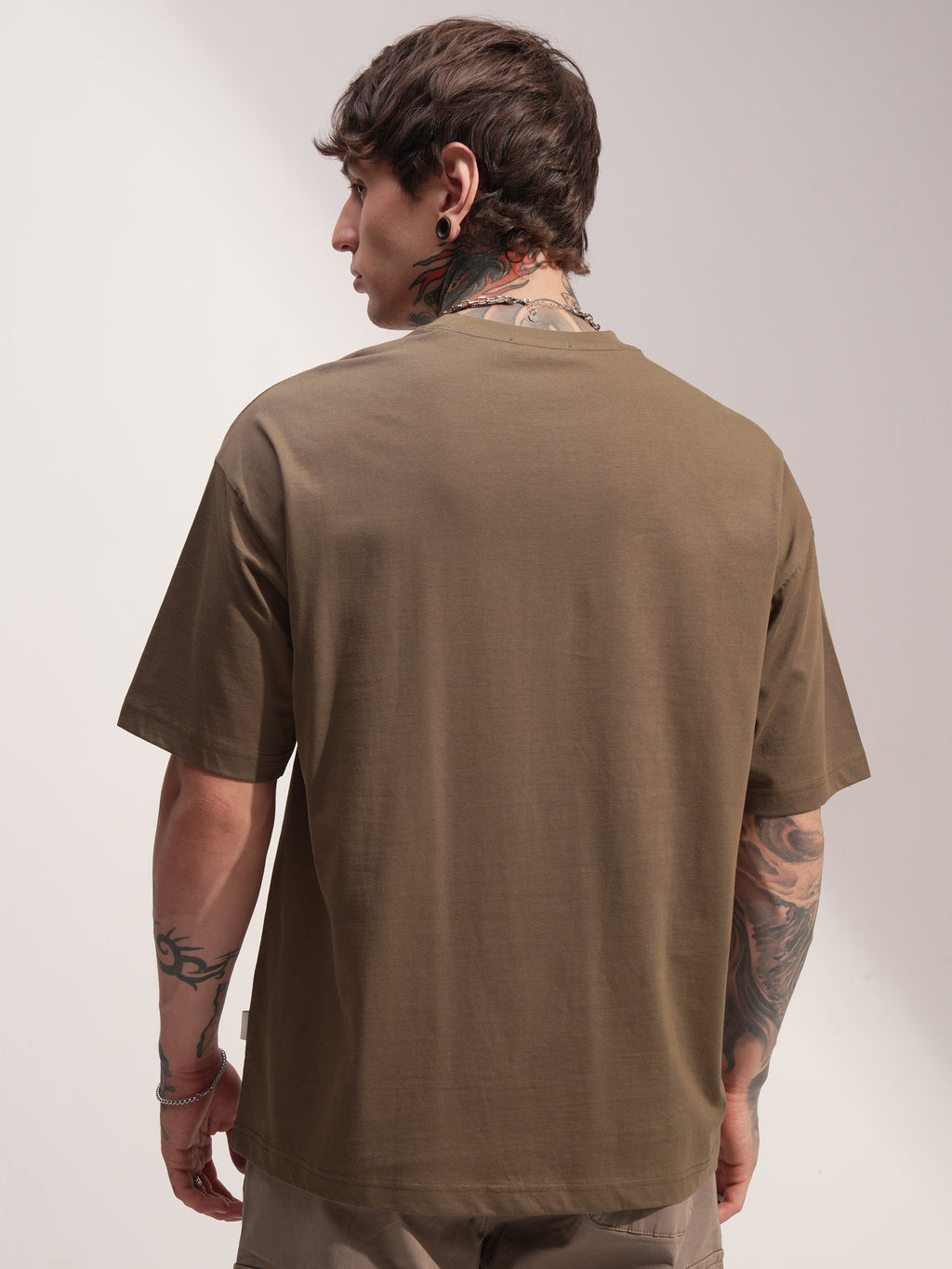 Highlander Men Khaki Printed Round Neck Oversized Fit T-Shirt - Khaki - Image 3