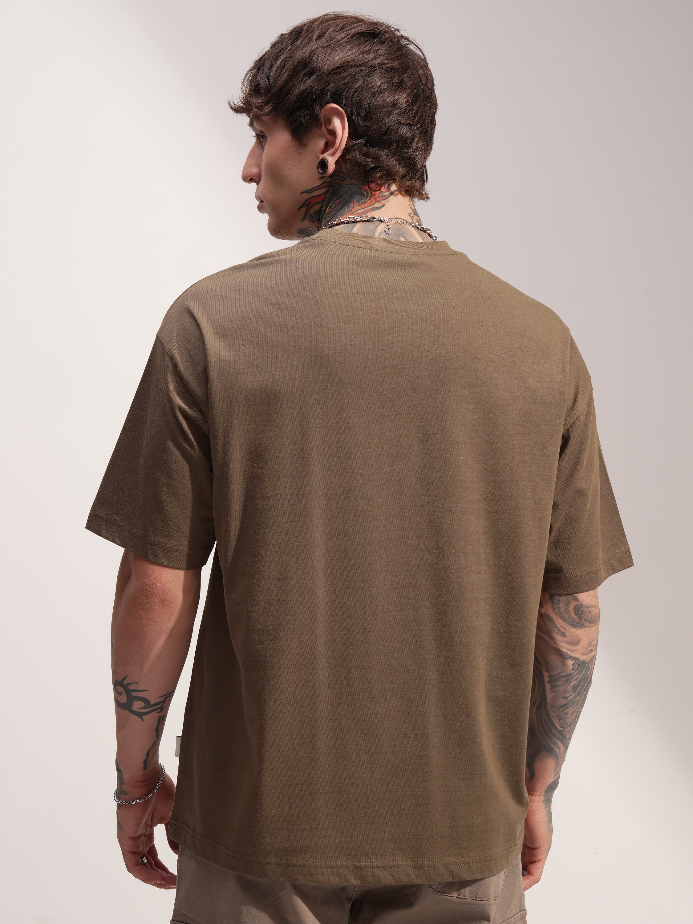 Highlander Men Khaki Printed Round Neck Oversized Fit T-Shirt - Khaki - Image 3