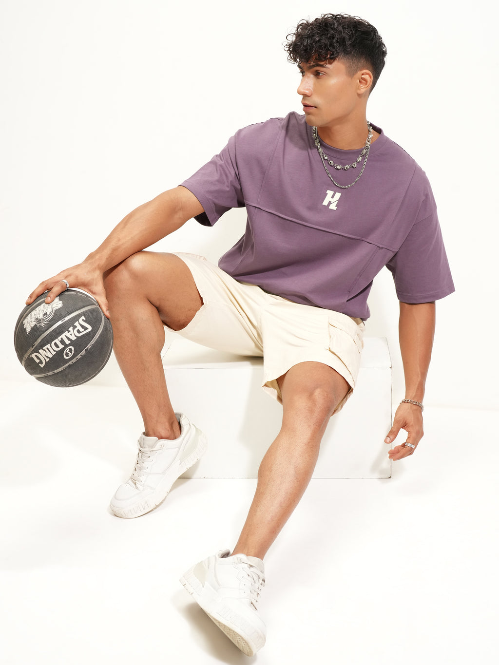 Highlander Men Lavender Printed Round Neck Oversized Fit T-Shirt - Lavender - Image 2