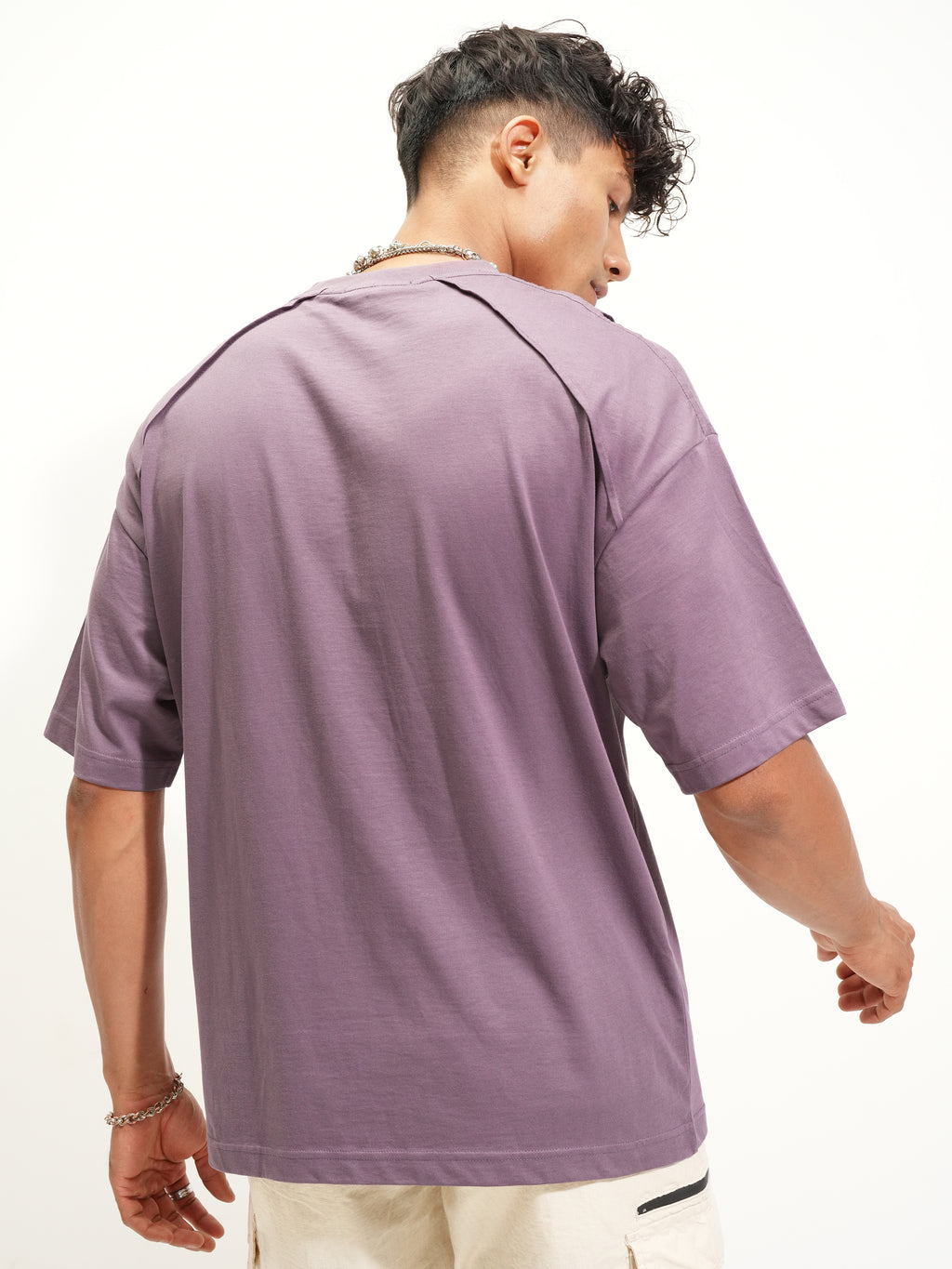 Highlander Men Lavender Printed Round Neck Oversized Fit T-Shirt - Lavender - Image 3
