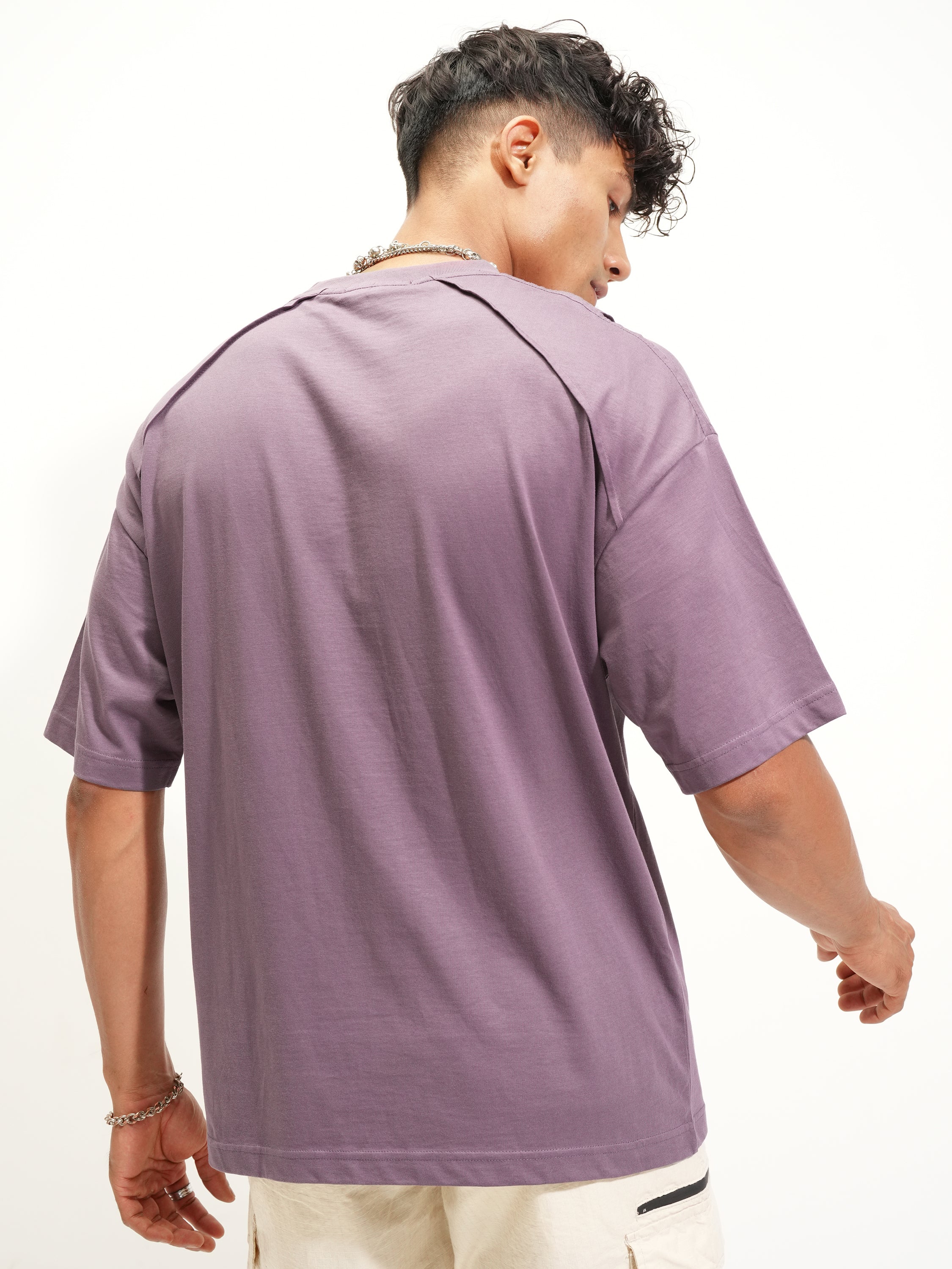 Highlander Men Lavender Printed Round Neck Oversized Fit T-Shirt - Lavender - Image 3
