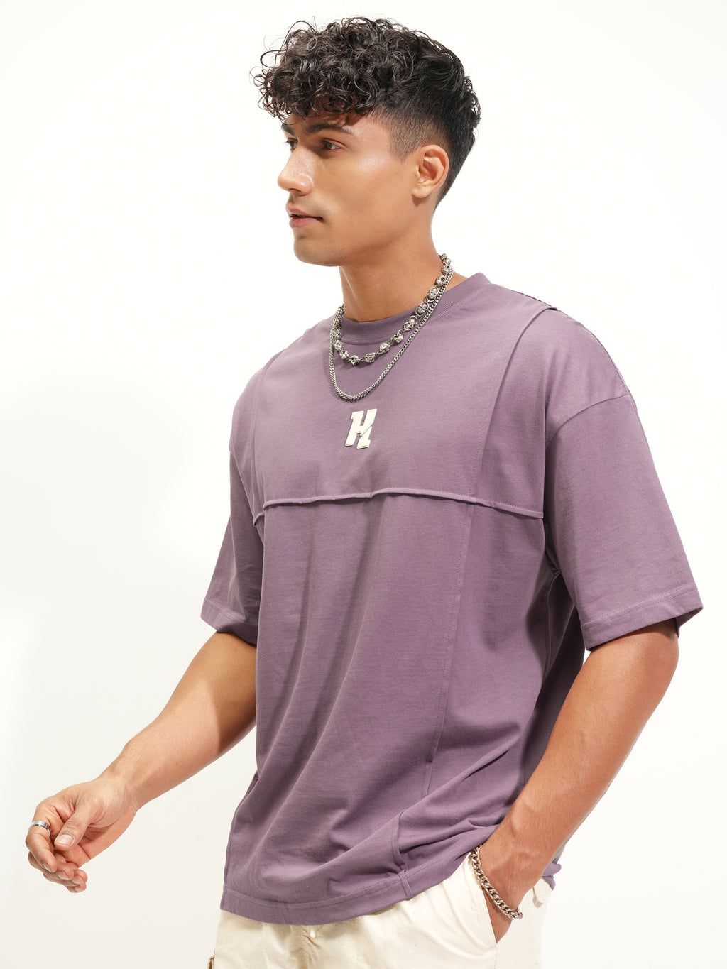 Highlander Men Lavender Printed Round Neck Oversized Fit T-Shirt - Lavender - Image 4