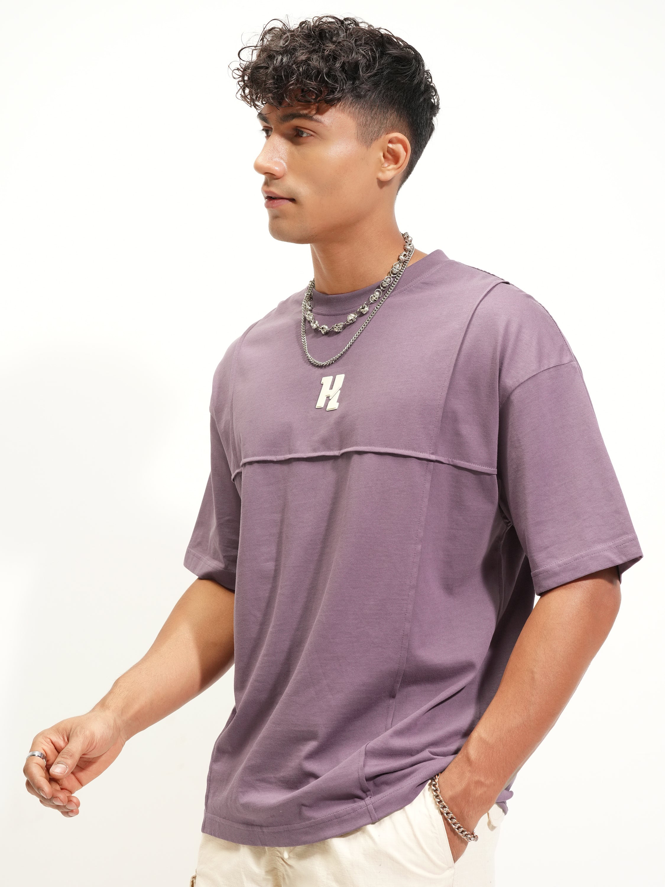 Highlander Men Lavender Printed Round Neck Oversized Fit T-Shirt - Lavender - Image 4