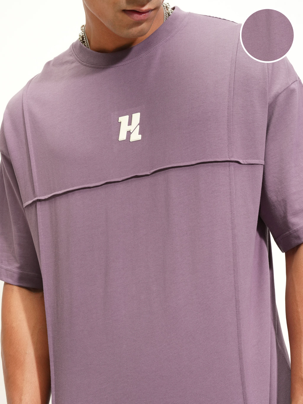 Highlander Men Lavender Printed Round Neck Oversized Fit T-Shirt - Lavender - Image 5