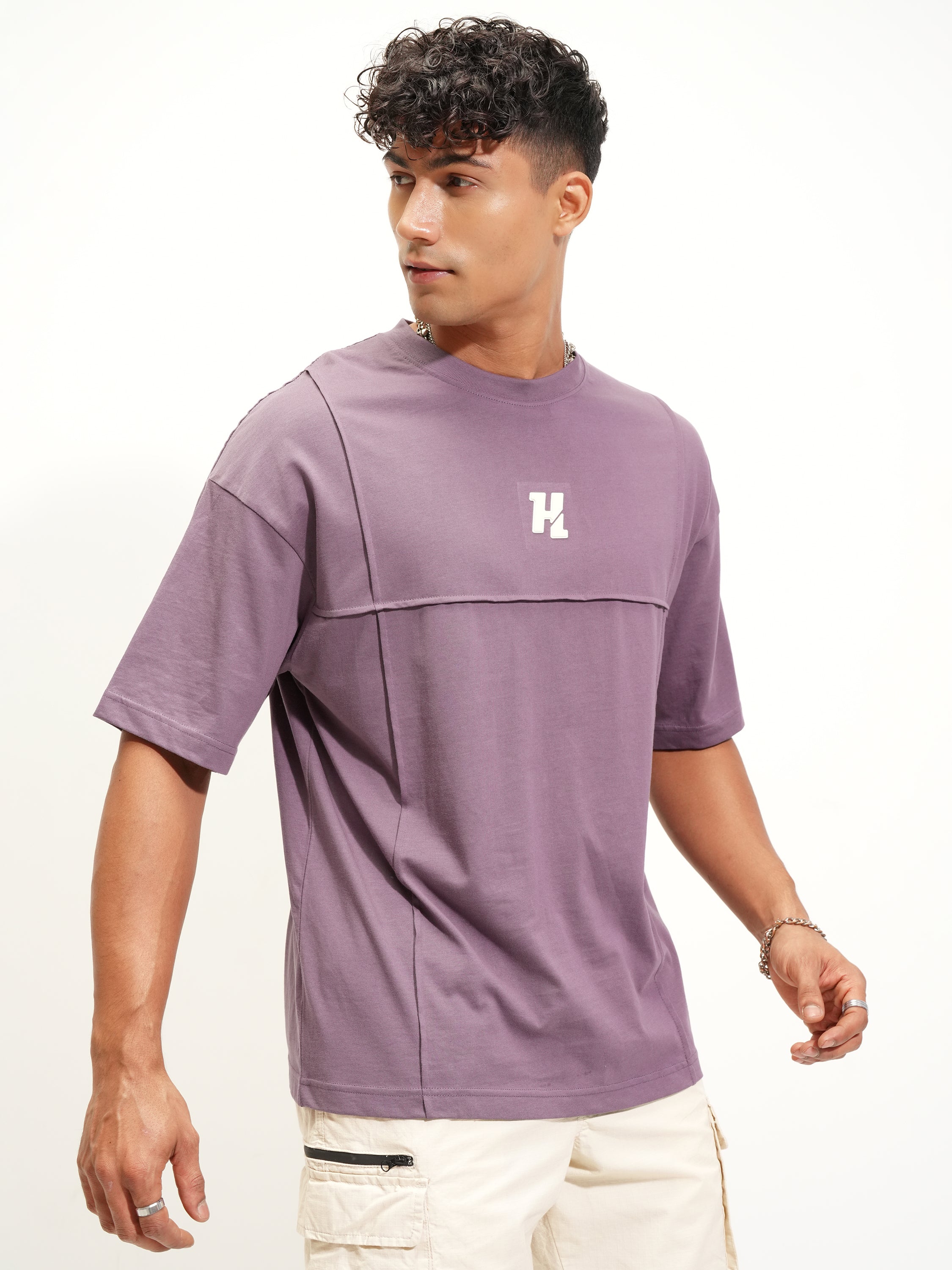 Highlander Men Lavender Printed Round Neck Oversized Fit T-Shirt - Lavender - Image 6