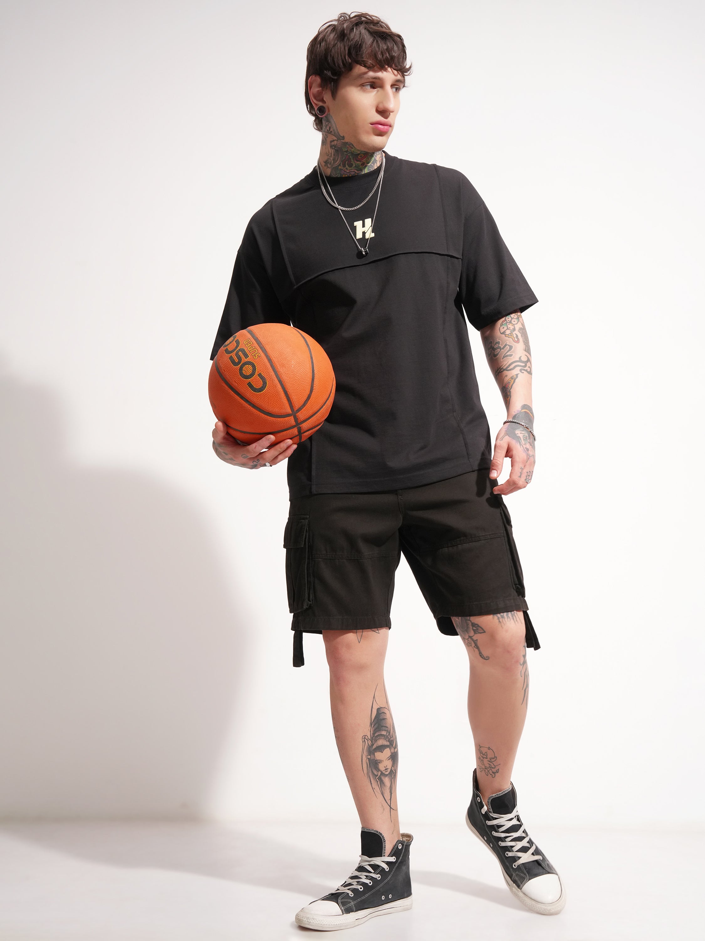 Highlander Men Black Printed Round Neck Oversized Fit T-Shirt - Black - Image 2