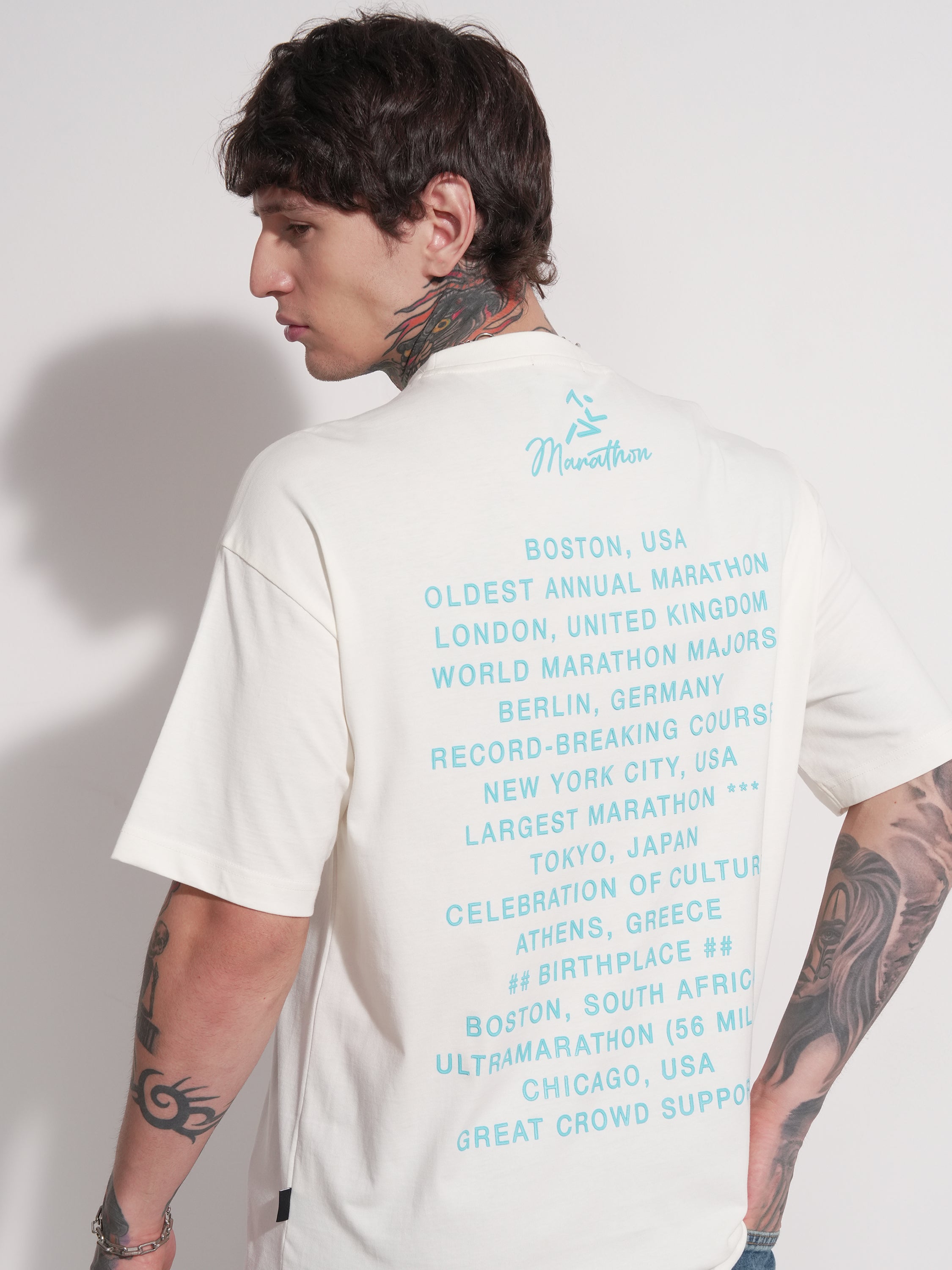 Highlander Men Off White Printed Round Neck Oversized Fit T-Shirt - Off White - Image 1