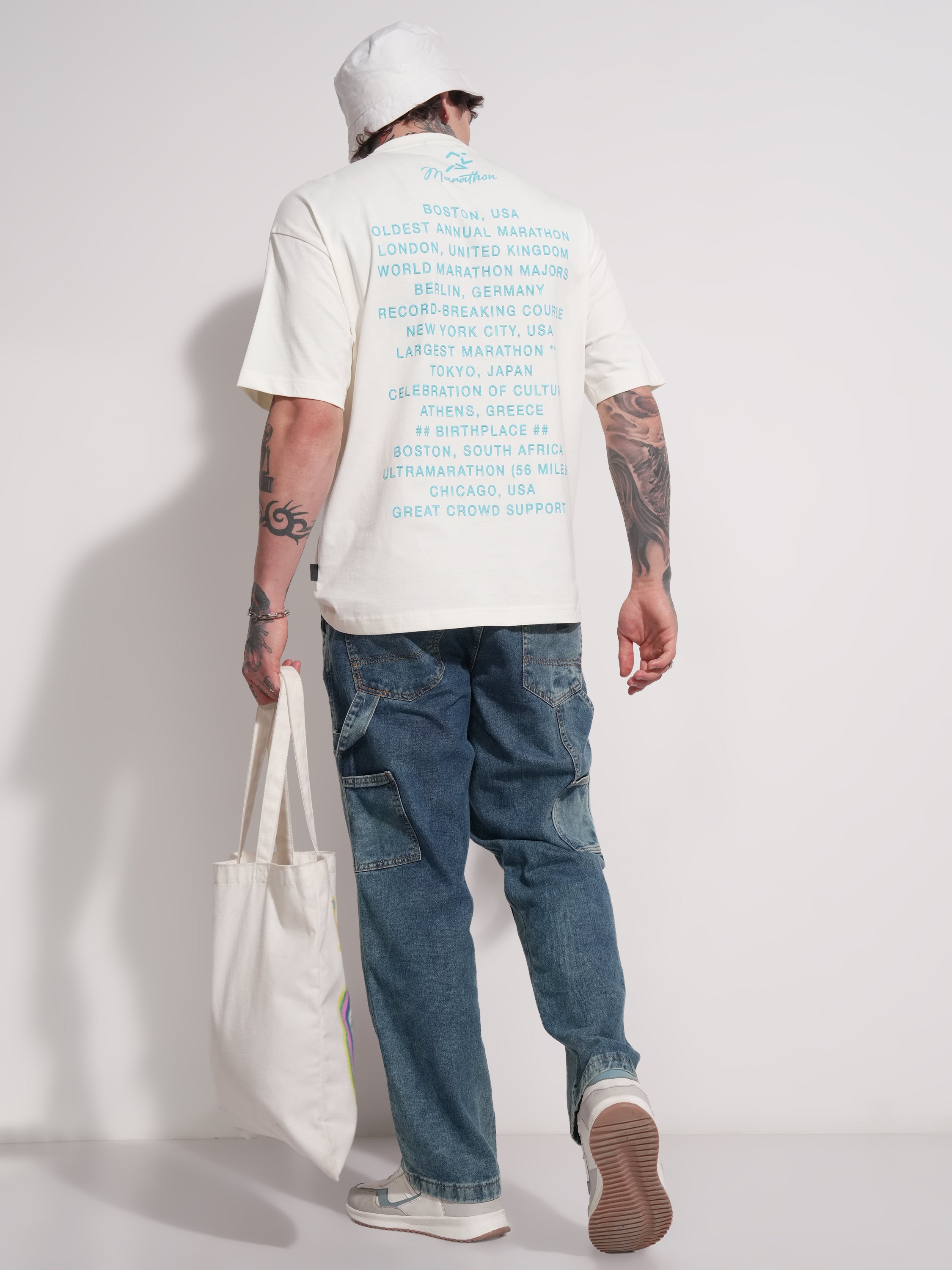 Highlander Men Off White Printed Round Neck Oversized Fit T-Shirt - Off White - Image 2