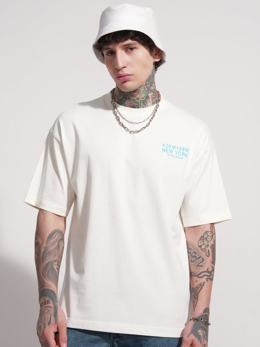 Highlander Men Off White Printed Round Neck Oversized Fit T-Shirt - Off White - Image 3