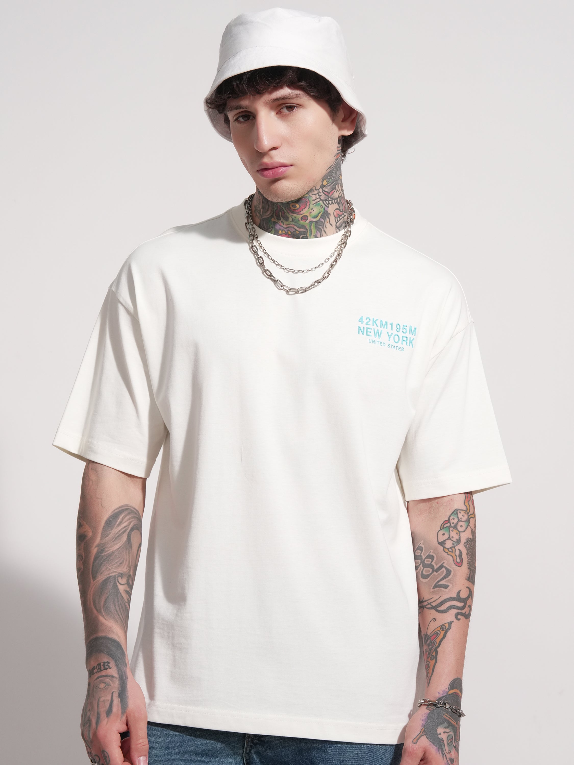 Highlander Men Off White Printed Round Neck Oversized Fit T-Shirt - Off White - Image 3