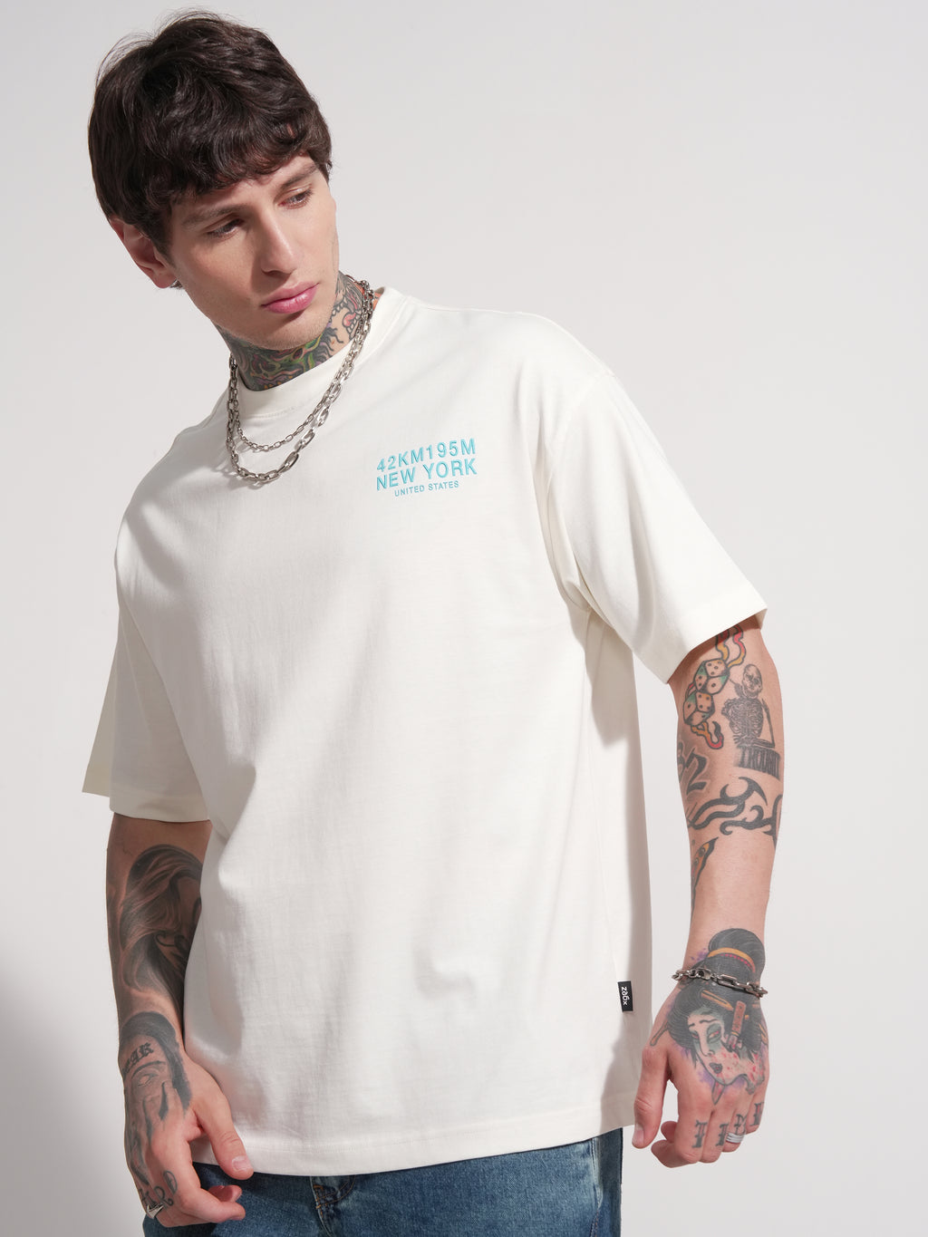 Highlander Men Off White Printed Round Neck Oversized Fit T-Shirt - Off White - Image 4
