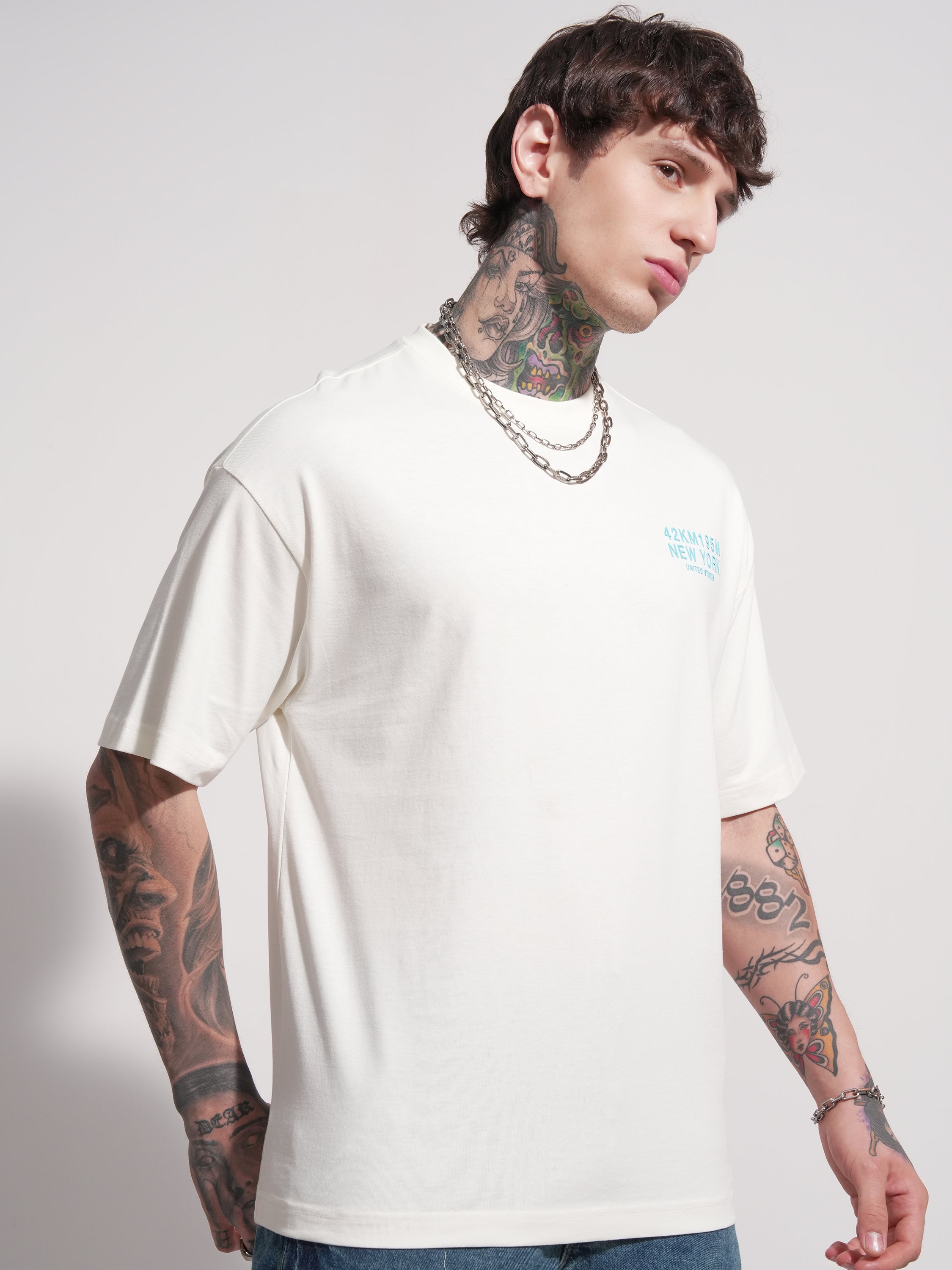 Highlander Men Off White Printed Round Neck Oversized Fit T-Shirt - Off White - Image 6