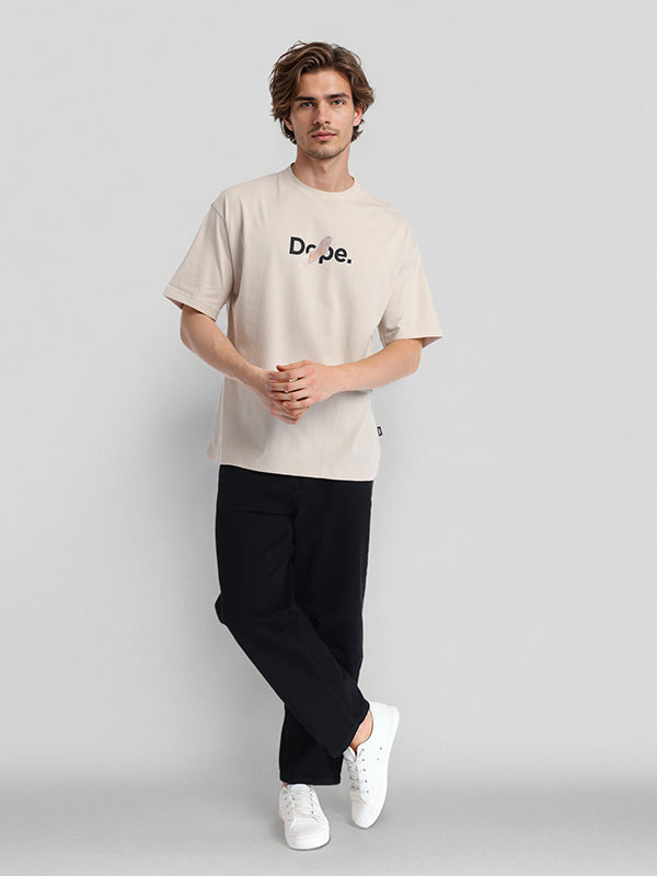Highlander Men Beige Printed Round Neck Oversized Fit T-Shirt - Beige - Image 2