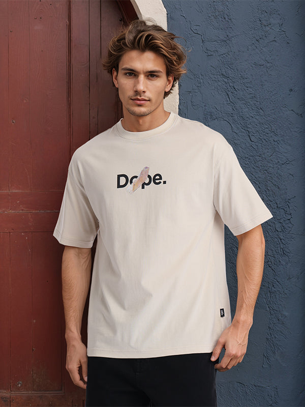 Highlander Men Beige Printed Round Neck Oversized Fit T-Shirt - Beige - Image 7