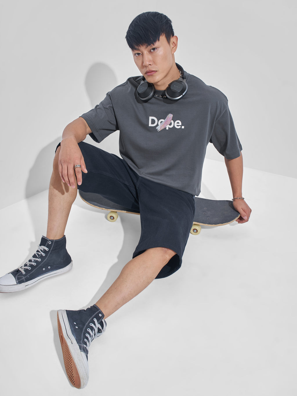 Highlander Men Grey Printed Round Neck Oversized Fit T-Shirt - Grey - Image 2