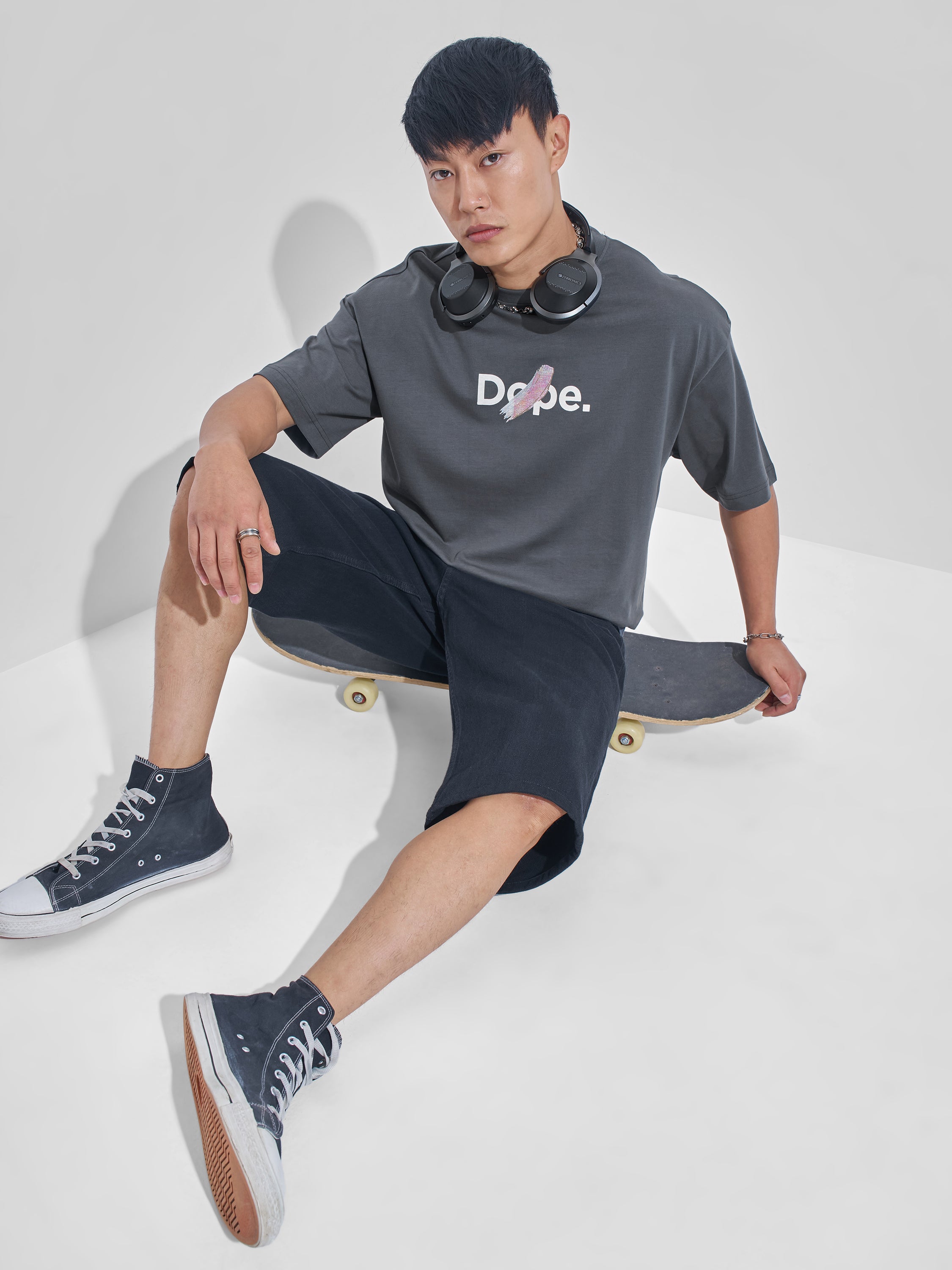 Highlander Men Grey Printed Round Neck Oversized Fit T-Shirt - Grey - Image 2